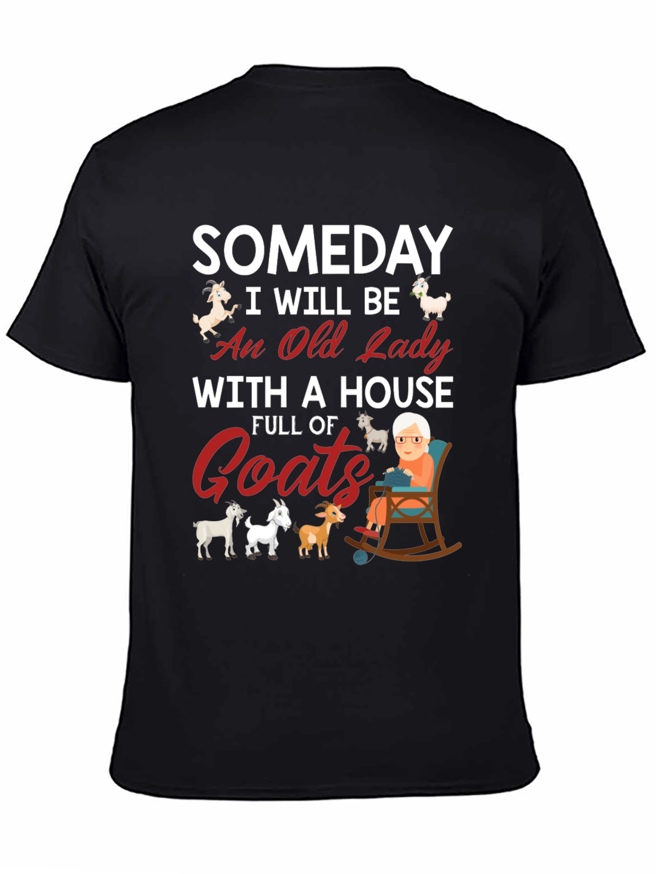 Black Someday Old Lady with Goats T-Shirt view 4