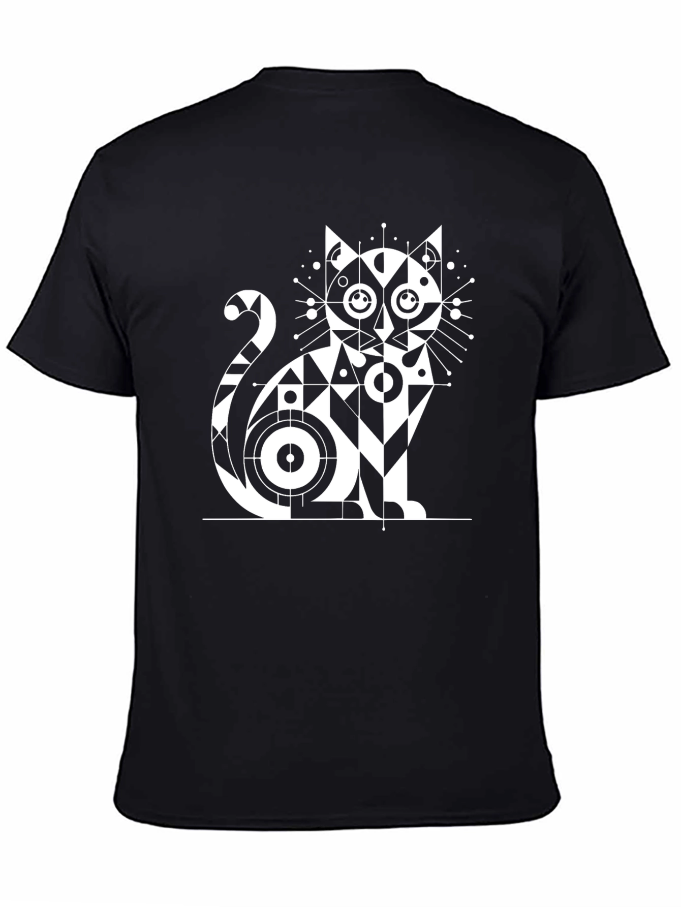 Black Geometric Cat Graphic T-Shirt - Modern Design view 4