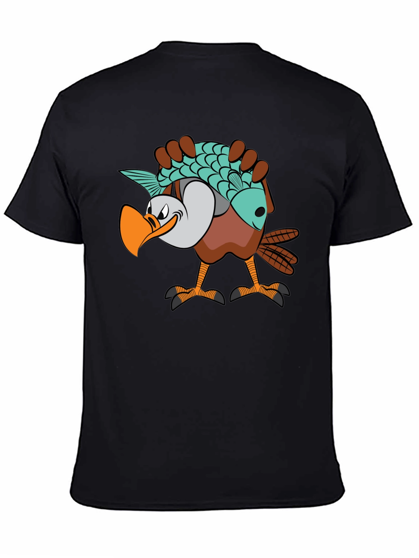 Black Funny Eagle Carrying Fish Graphic T-Shirt view 4