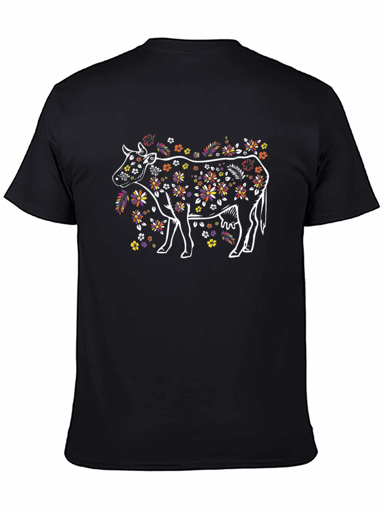 Black Floral Cow T-Shirt - Unique Graphic Tee view 4