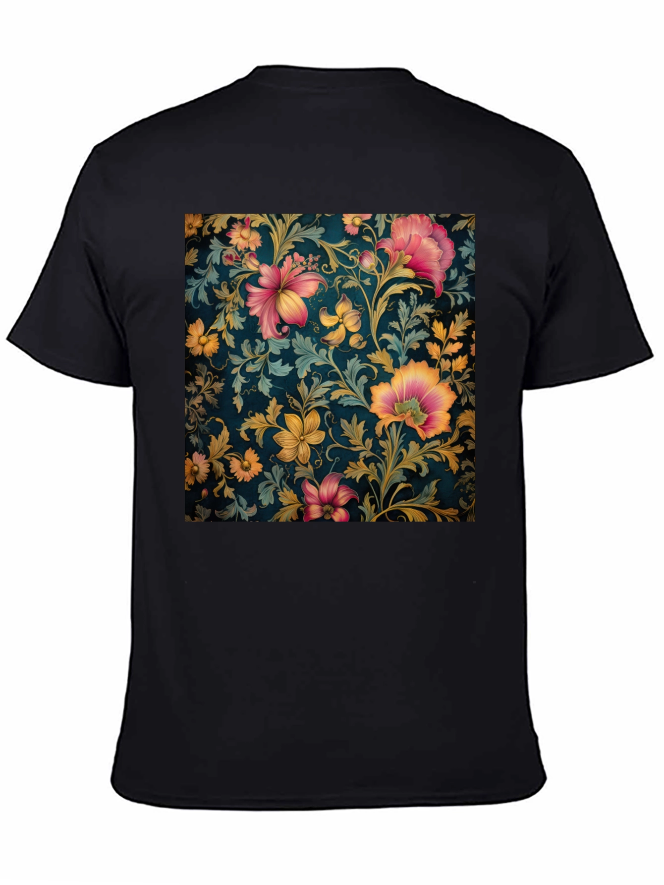 Black Floral Print Crew Neck T-Shirt view 4