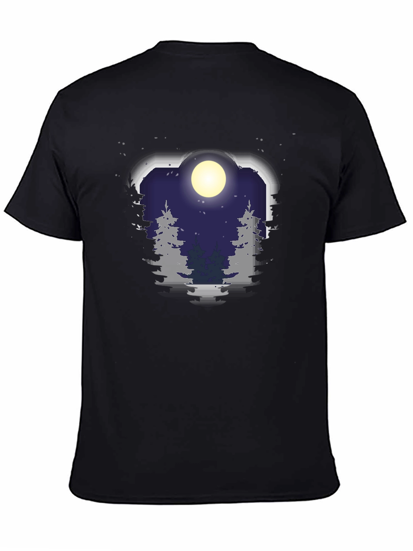 Black Night Forest Moon Graphic Tee - Unisex Black T-Shirt view 4