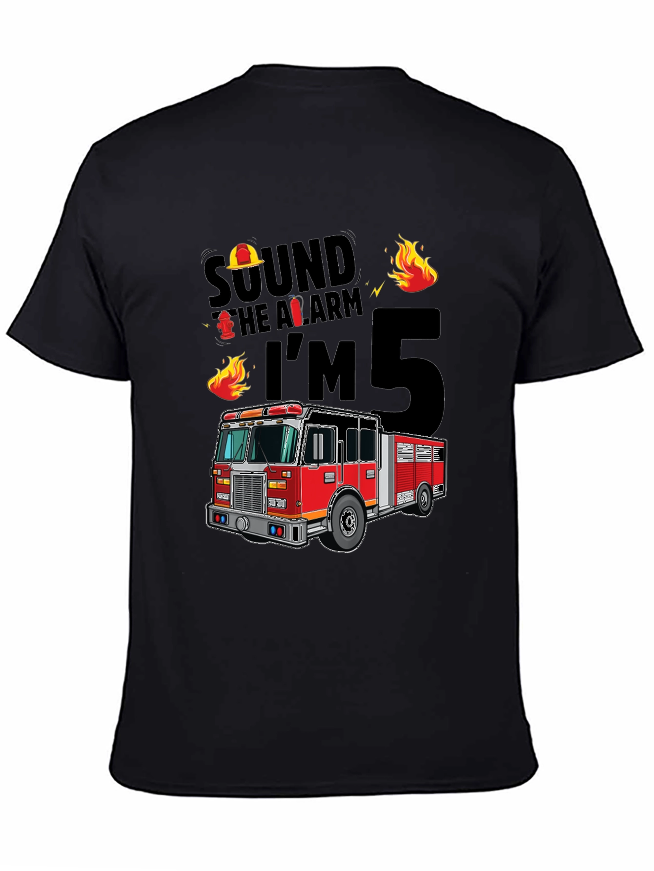 Black Fire Truck 5th Birthday T-Shirt view 4