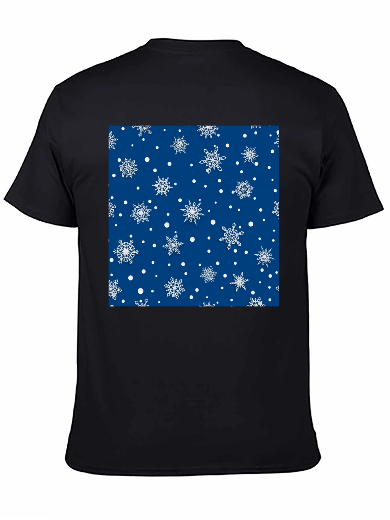 Black Festive Snowflake Pattern Black T-Shirt view 4