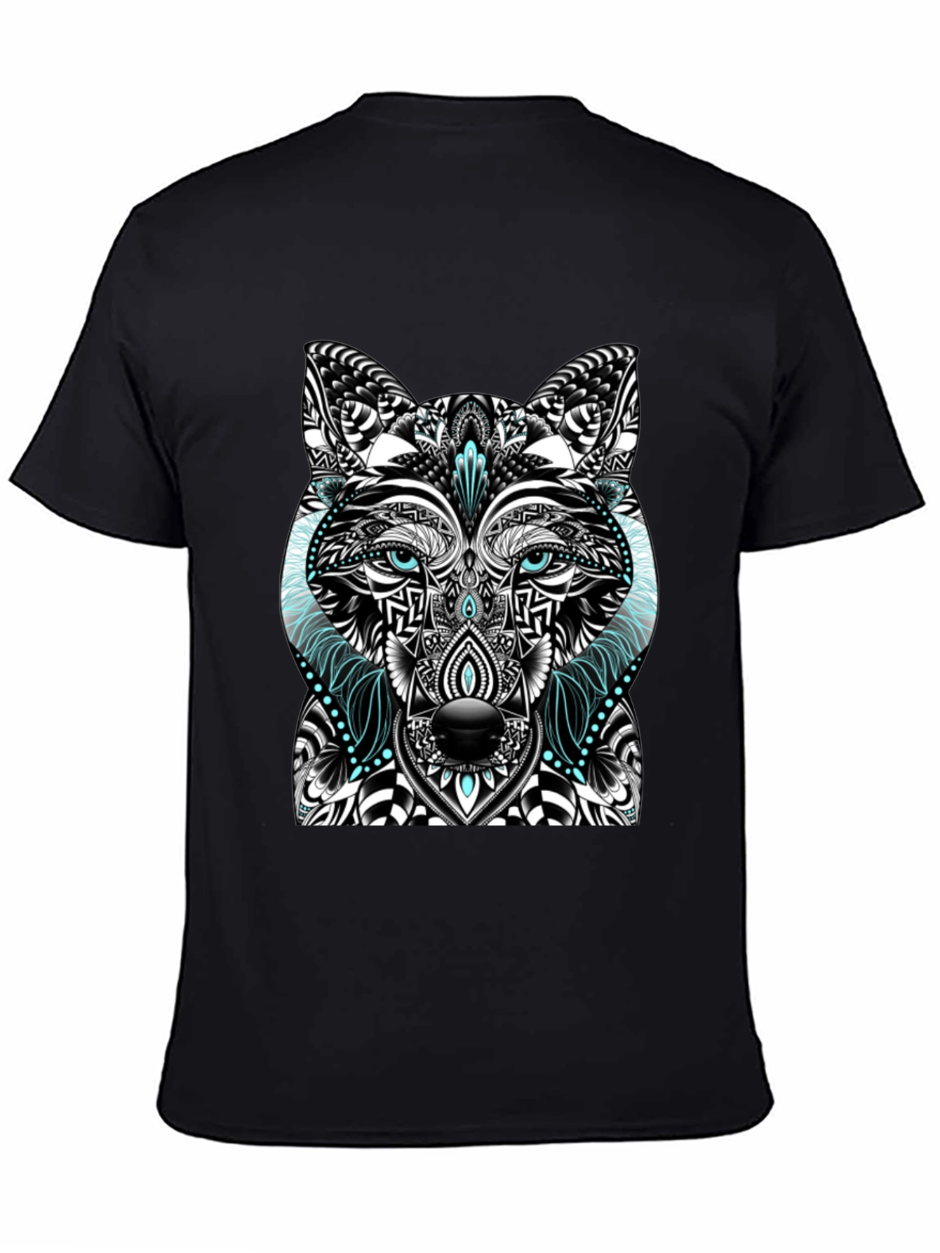 Black Wolf Graphic Print Men's Black T-Shirt view 4