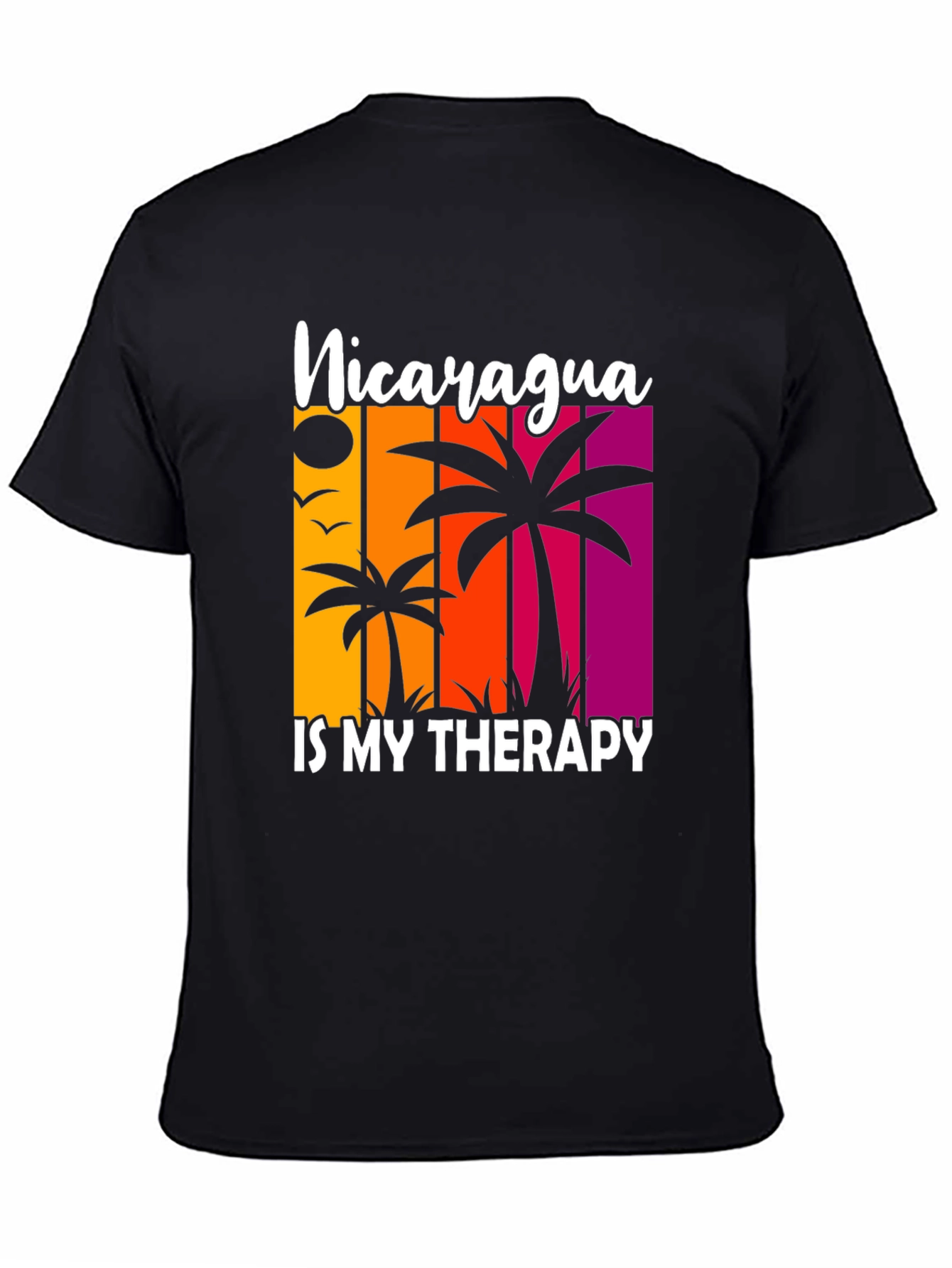 Black Nicaragua Therapy Graphic Tee, Tropical Palm Shirt view 4