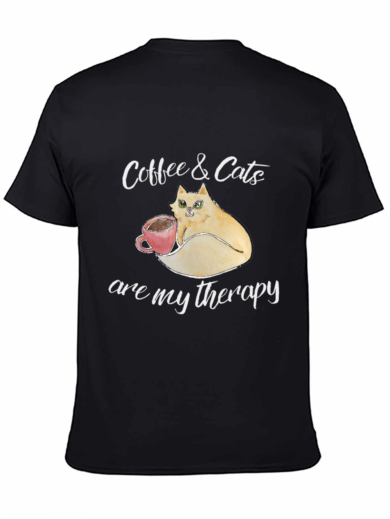 Black Coffee & Cats Therapy T-Shirt - Unique Design view 4