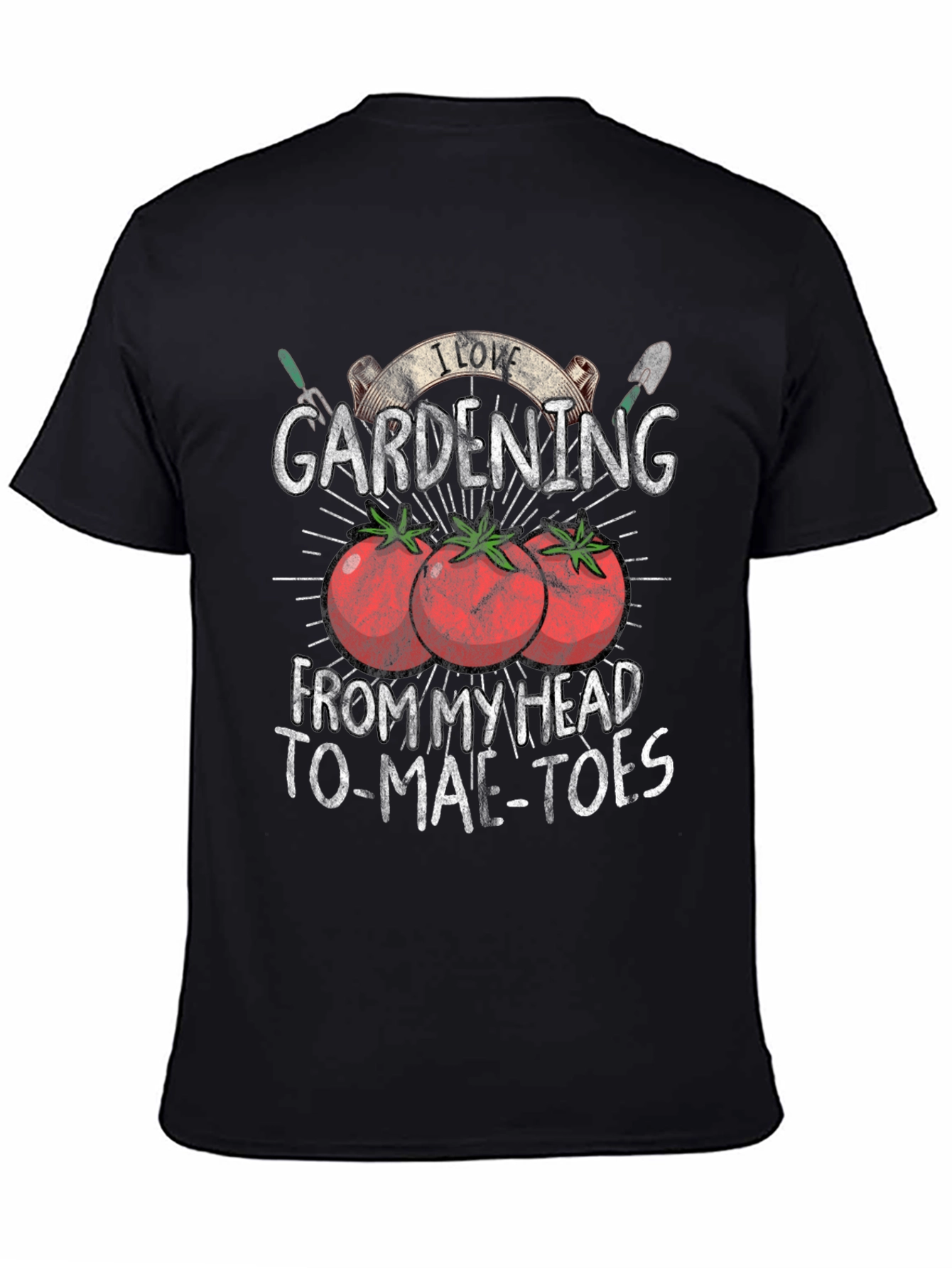 Black Gardening Lover T-Shirt - Head to Tomatoes view 4