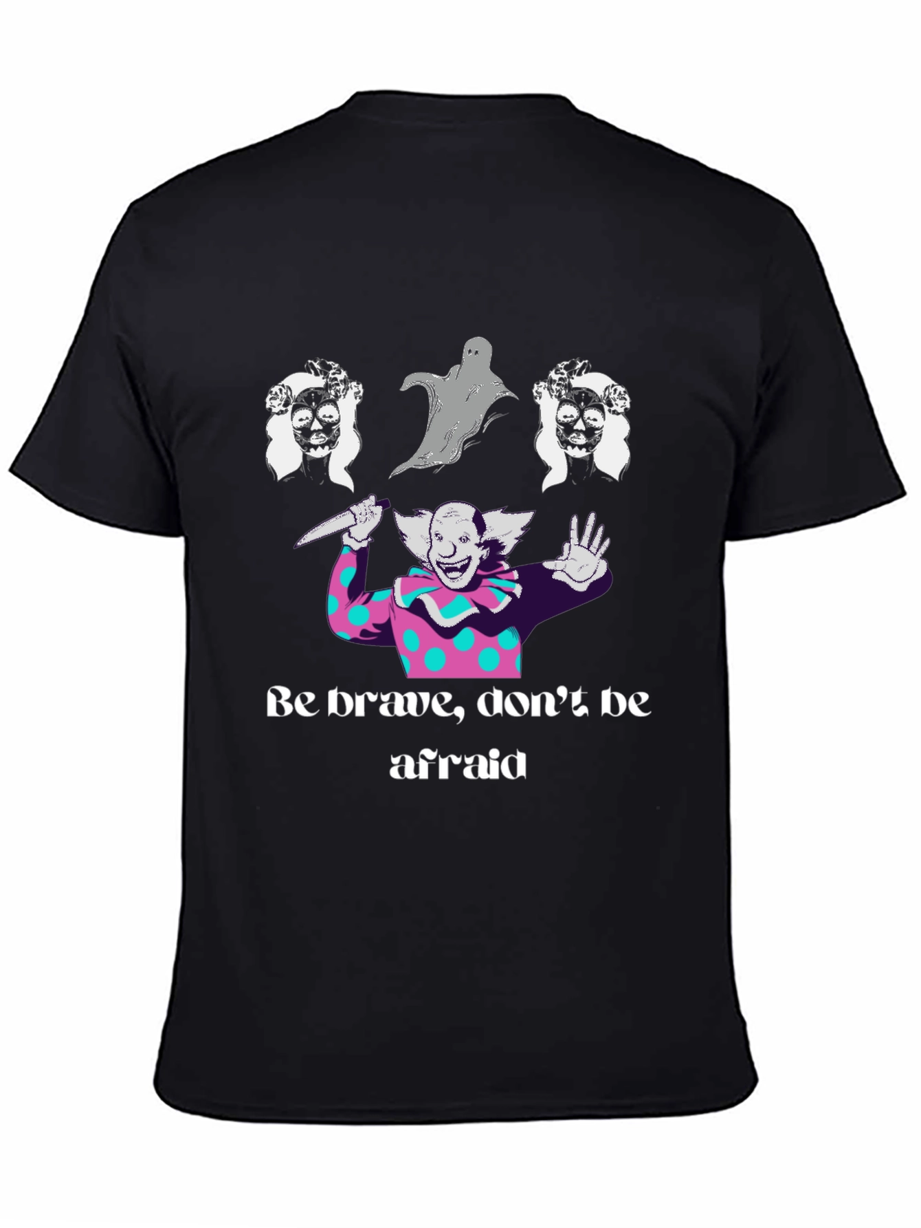 Black Spooky Clown Graphic Tee - Be Brave, Don't Be Afraid view 4