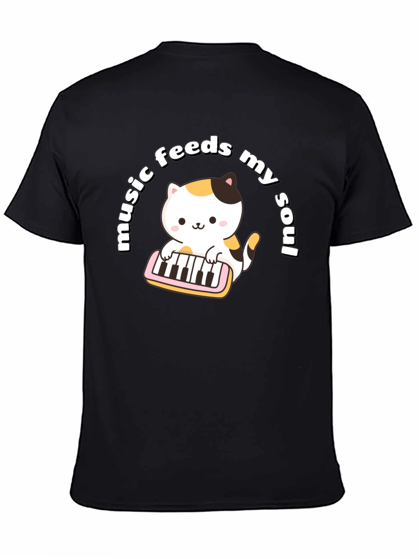 Black Music Feeds My Soul Cat Playing Keyboard Black T-Shirt view 4