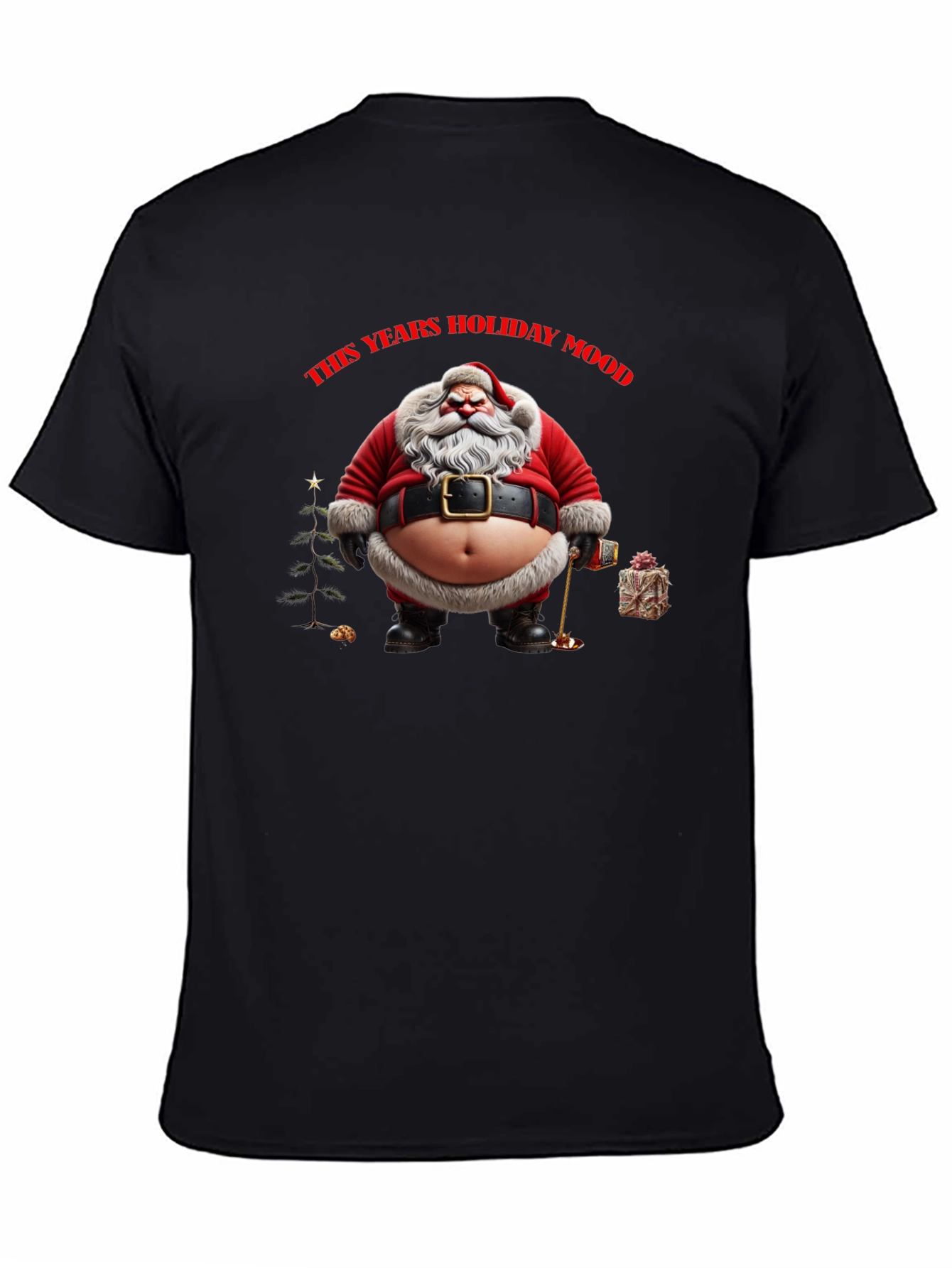 Black Holiday Santa T-Shirt view 4