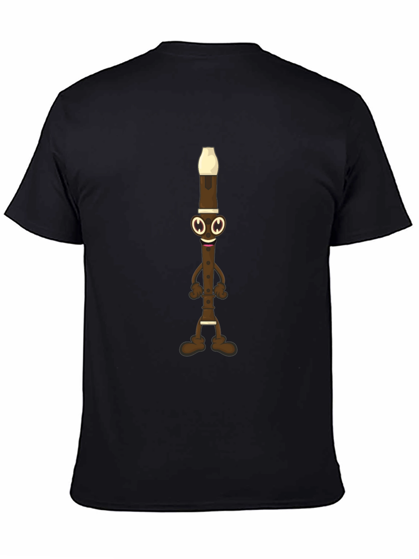 Black Funny Flute Cartoon Graphic Tee - Black Cotton view 4