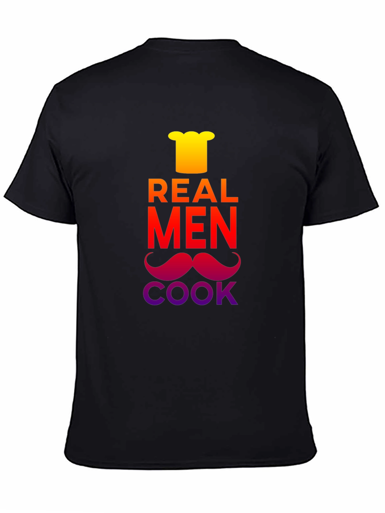 Black Real Men Cook T-Shirt - Chef's Hat & Moustache Design view 4