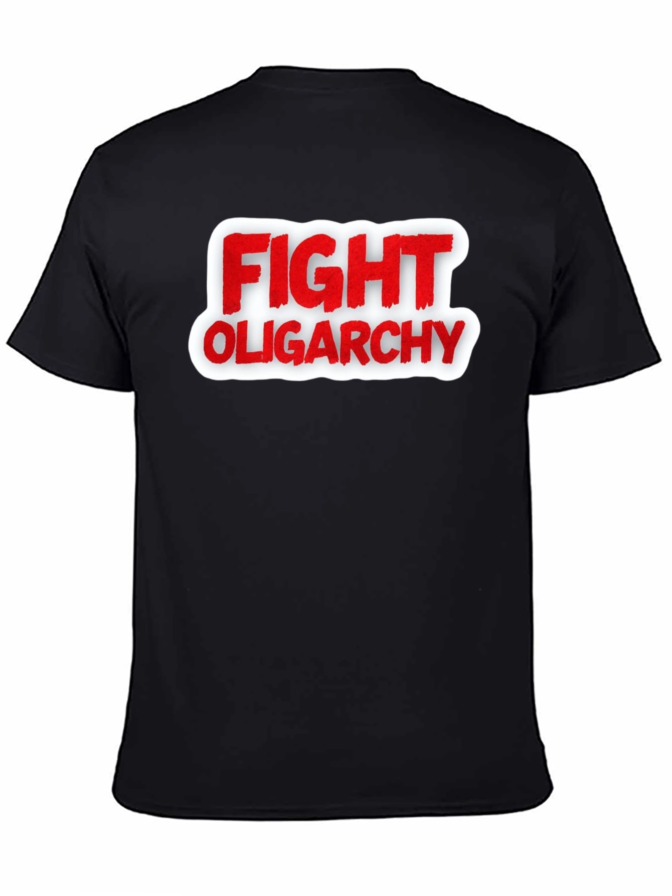Black Fight Oligarchy T-Shirt - Red and White Graphic Tee view 4