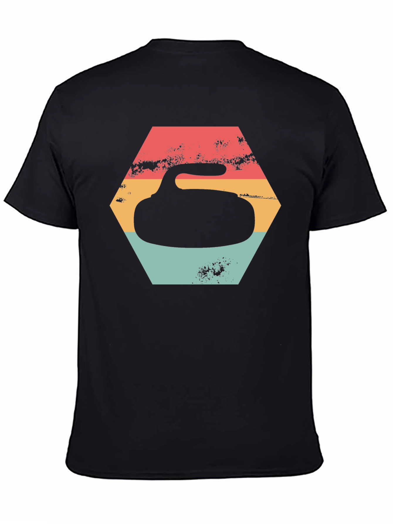 Black Retro Curling Stone Graphic Tee - Vintage Sports Shirt view 4