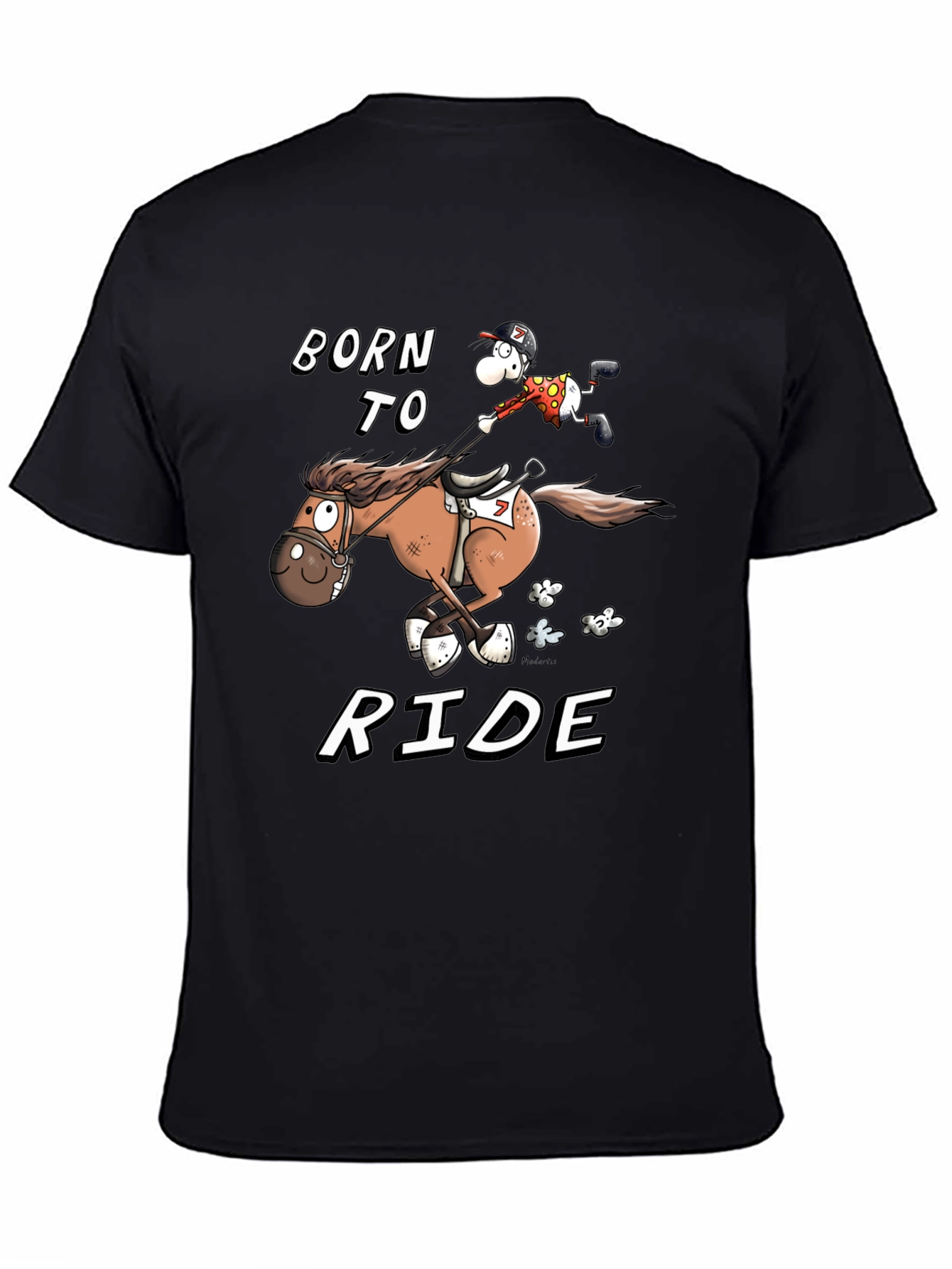 Black Born to Ride T-Shirt - Equestrian Cartoon view 4
