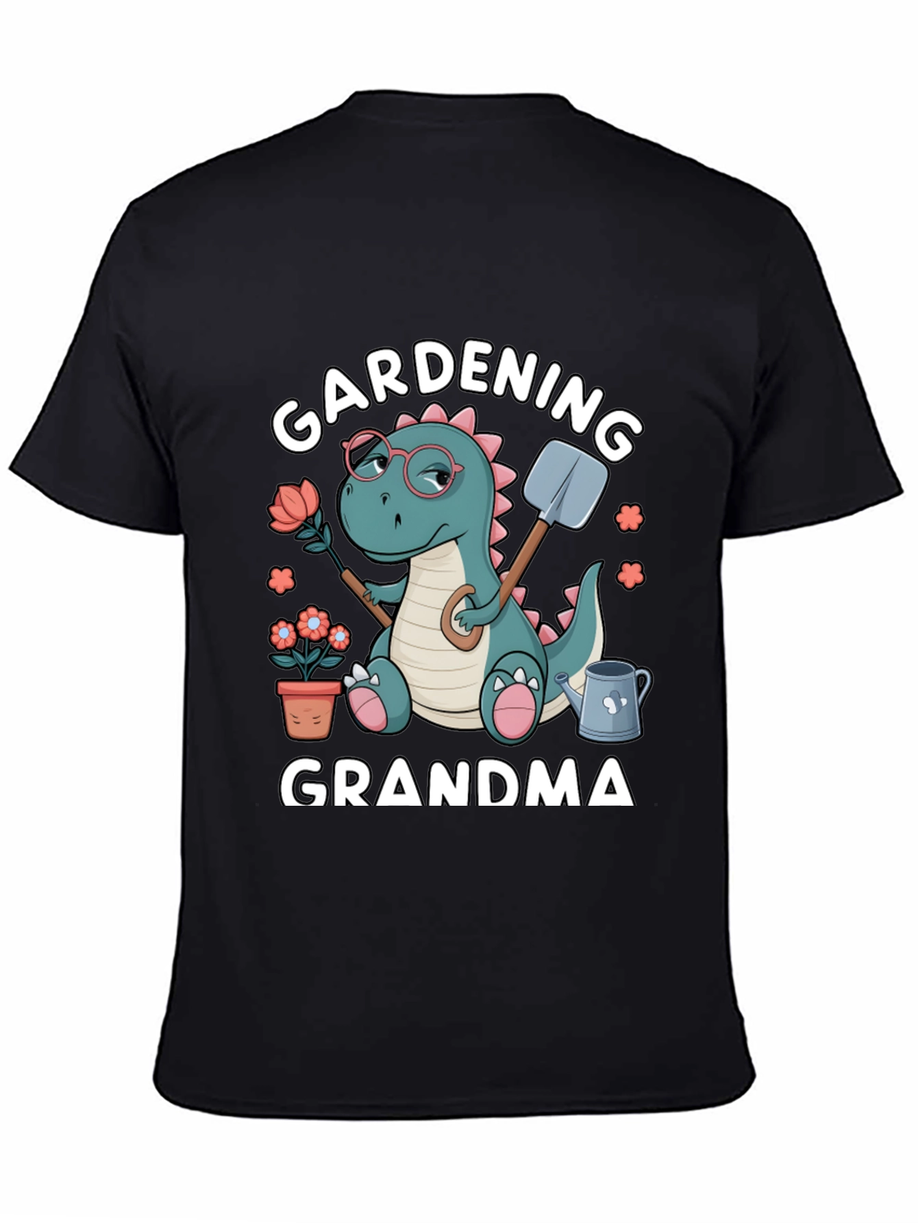 Black Gardening Grandma T-Shirt - Dinosaur Design view 4