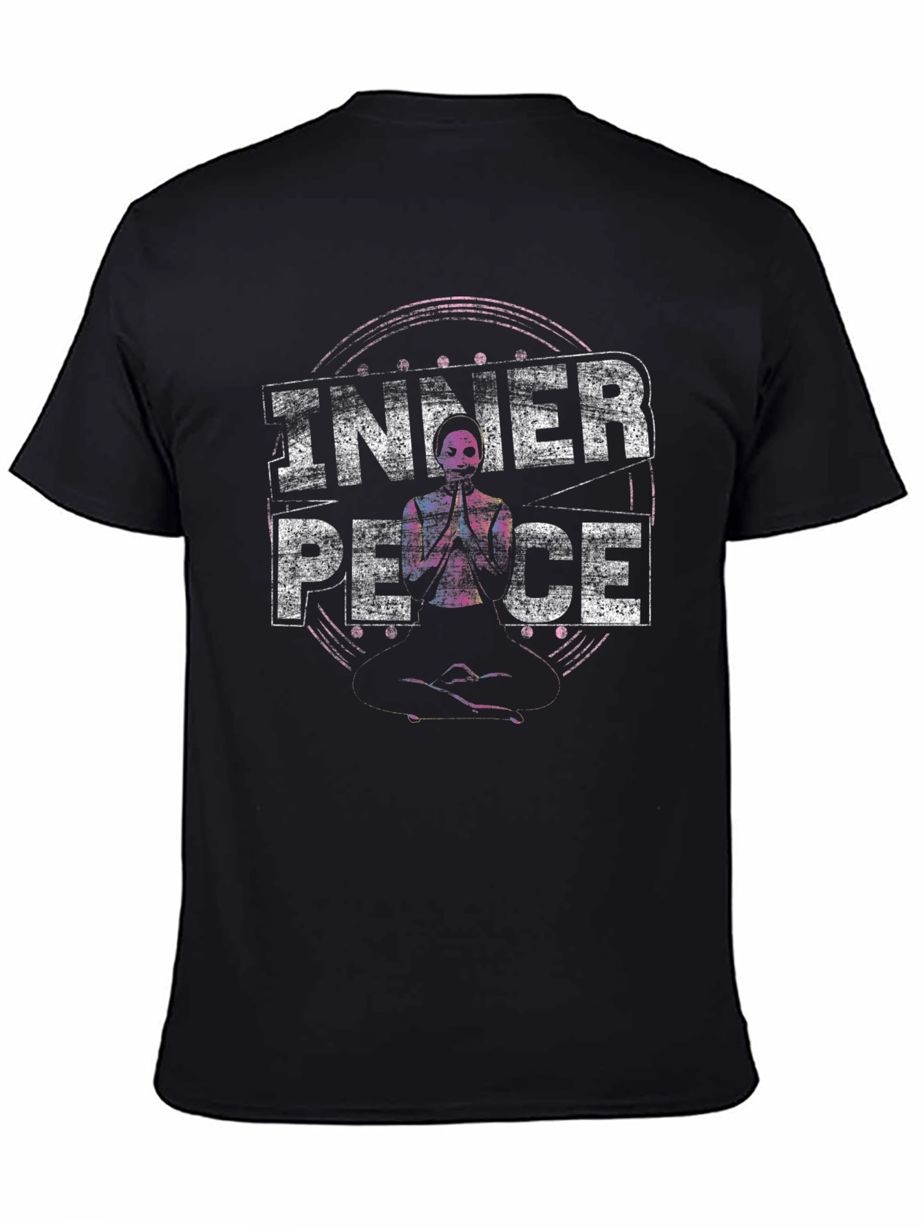 Black Inner Peace Graphic Tee - Meditating Skeleton view 4