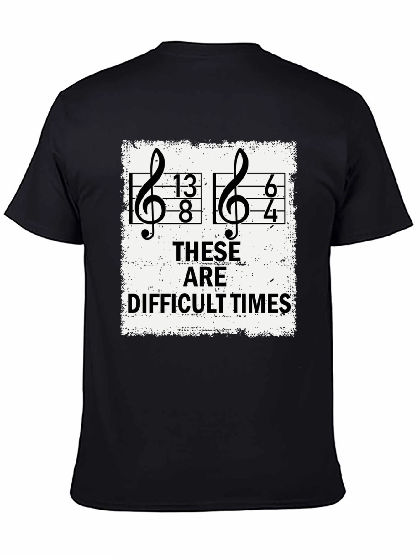 Black Difficult Times Music Pun T-Shirt view 4
