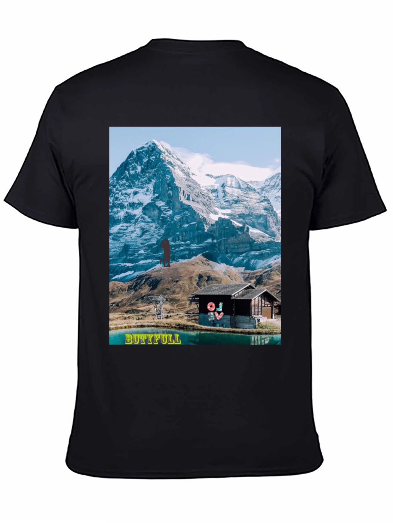 Black Mountain View Graphic Tee - "BUTTIFULL" Novelty Shirt view 4