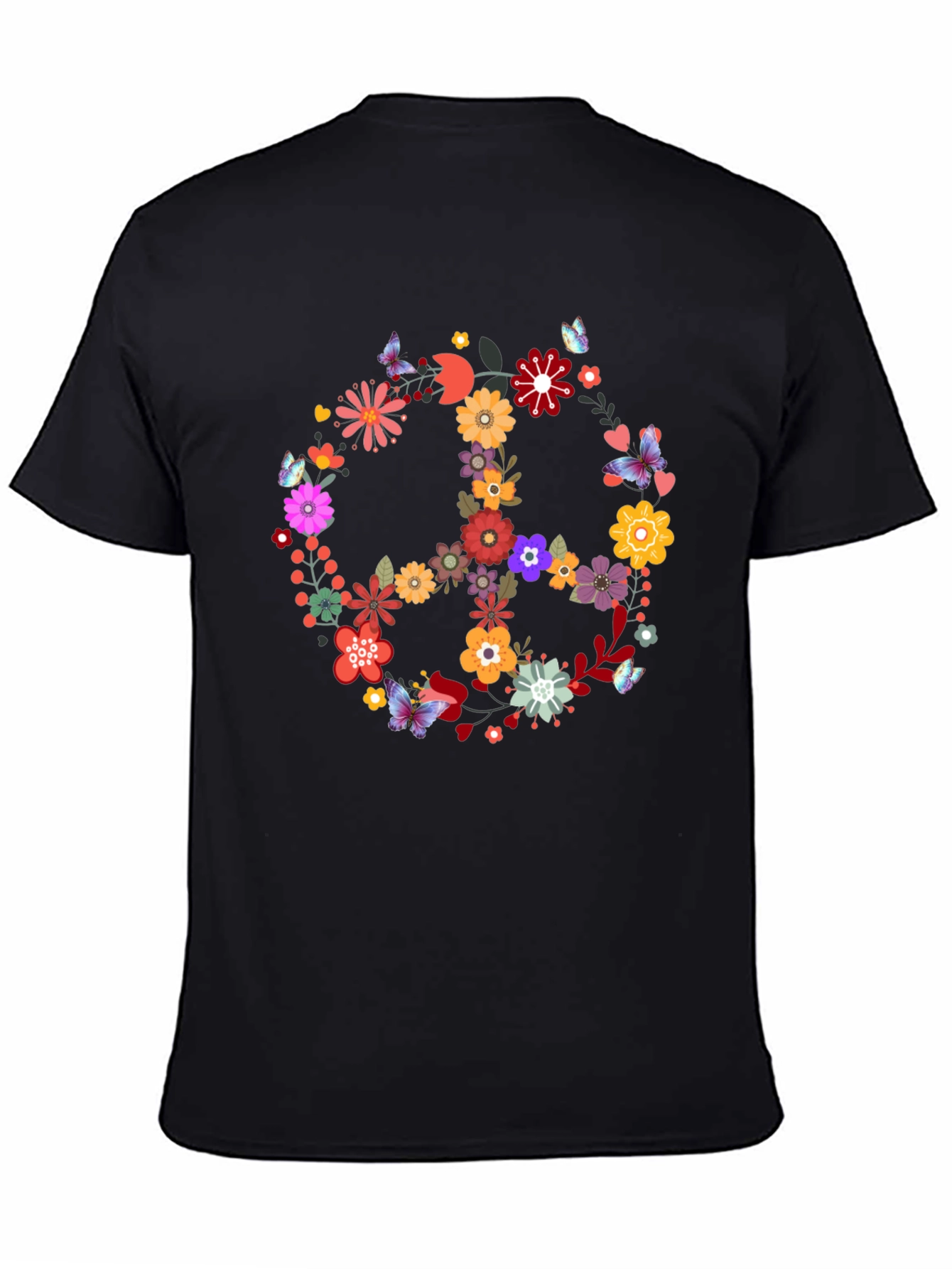 Black Floral Peace Sign Graphic Tee - Black view 4
