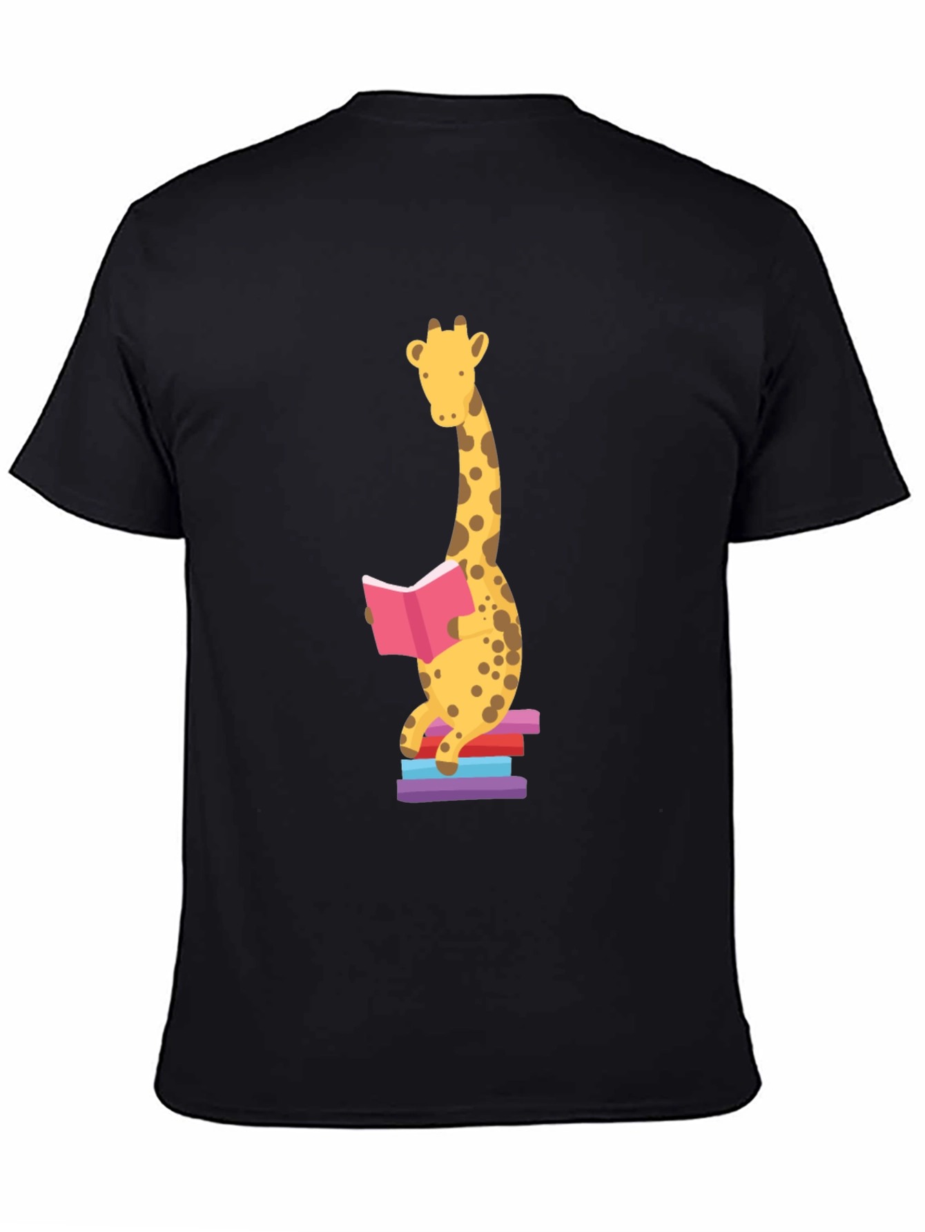 Black Reading Giraffe Graphic Tee - Soft Cotton Blend view 4
