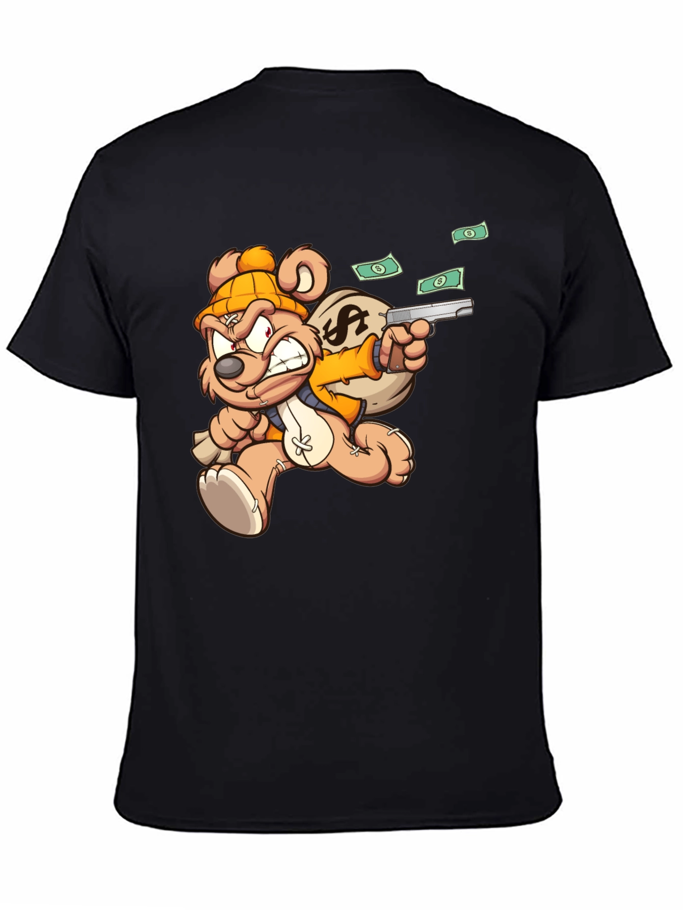 Black Cartoon Teddy Bear with Gun T-Shirt view 4