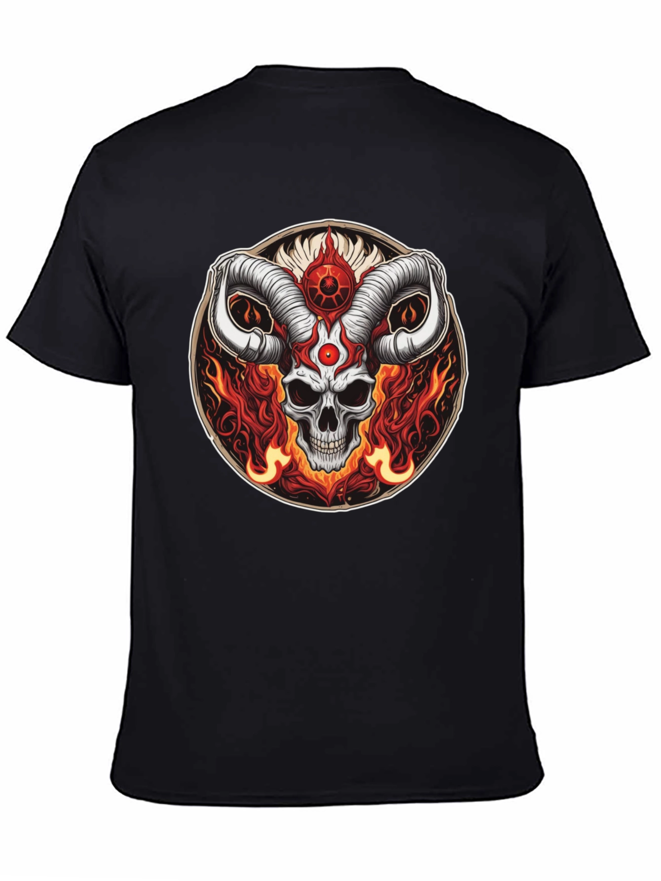 Black Skull Horns Fire Graphic Tee - Black Cotton Shirt view 4