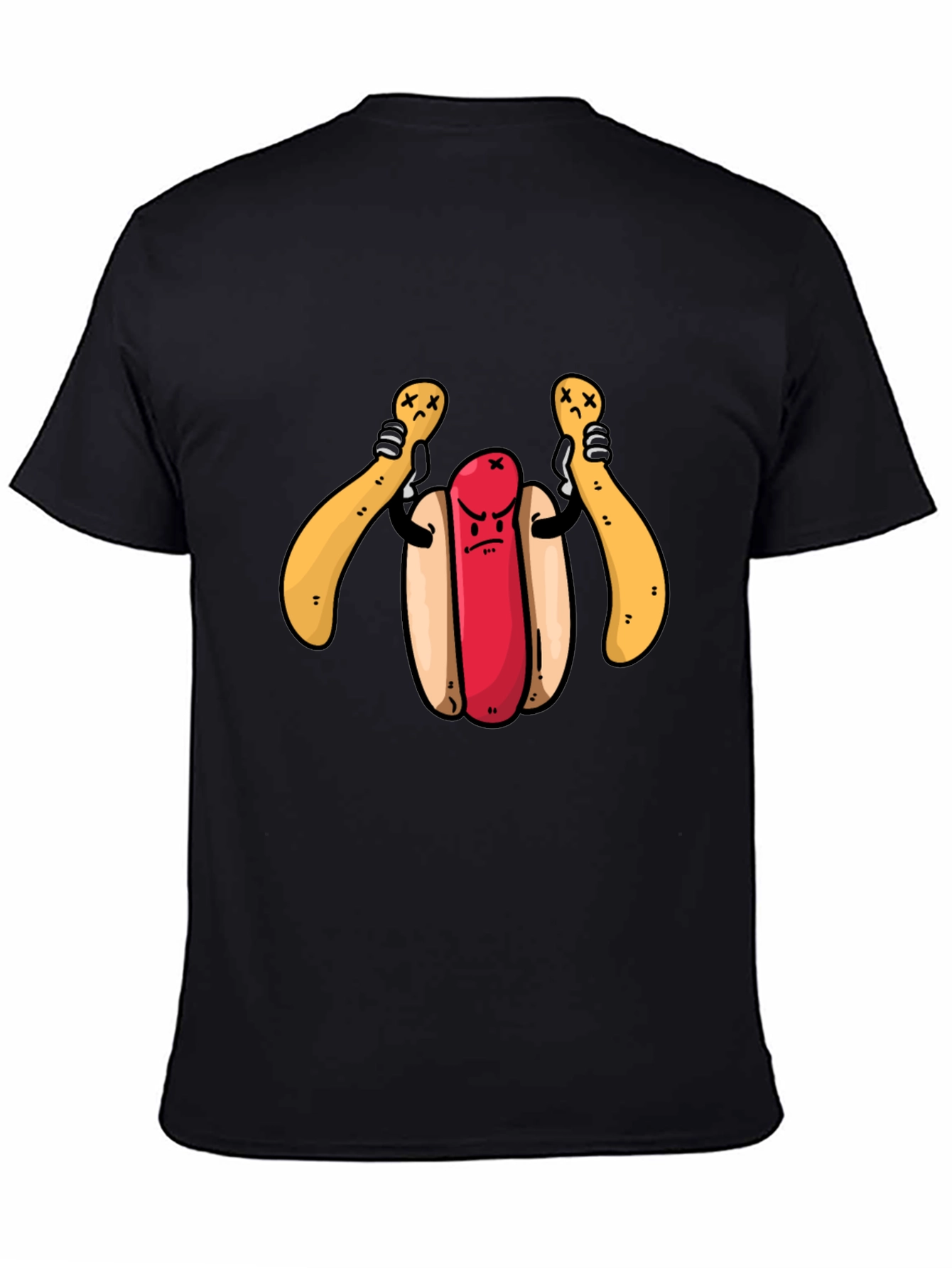 Black Funny Hotdog T-Shirt - Angry Dog view 4