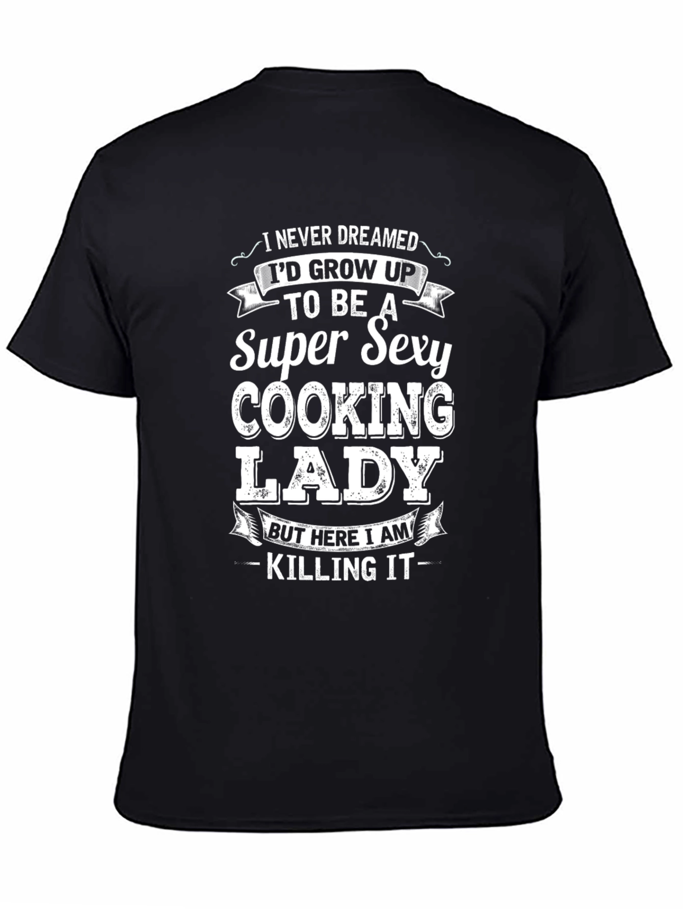 Black Super Sexy Cooking Lady T-Shirt - Novelty Graphic Tee view 4