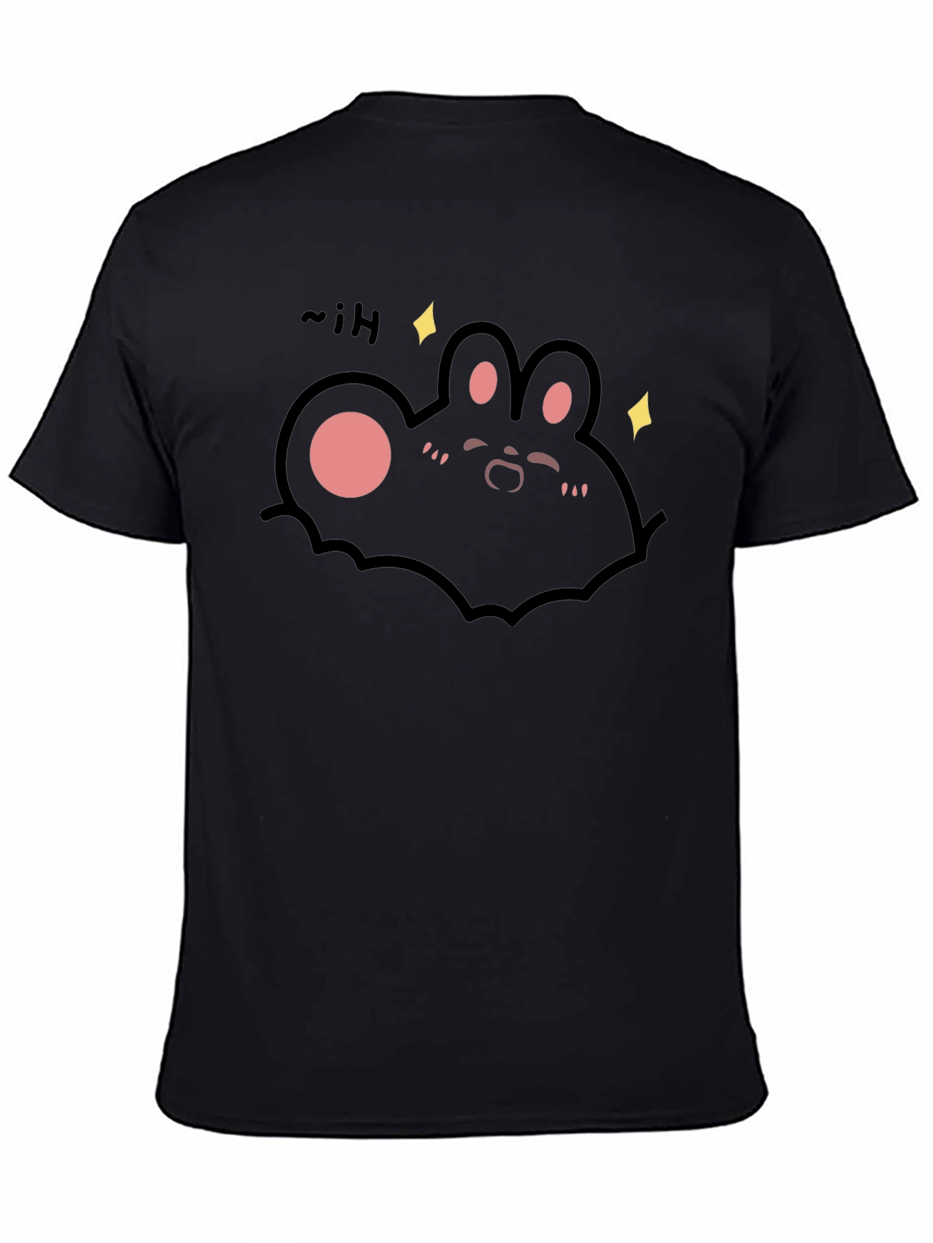 Black Cute Cartoon Bunny Black T-Shirt view 4