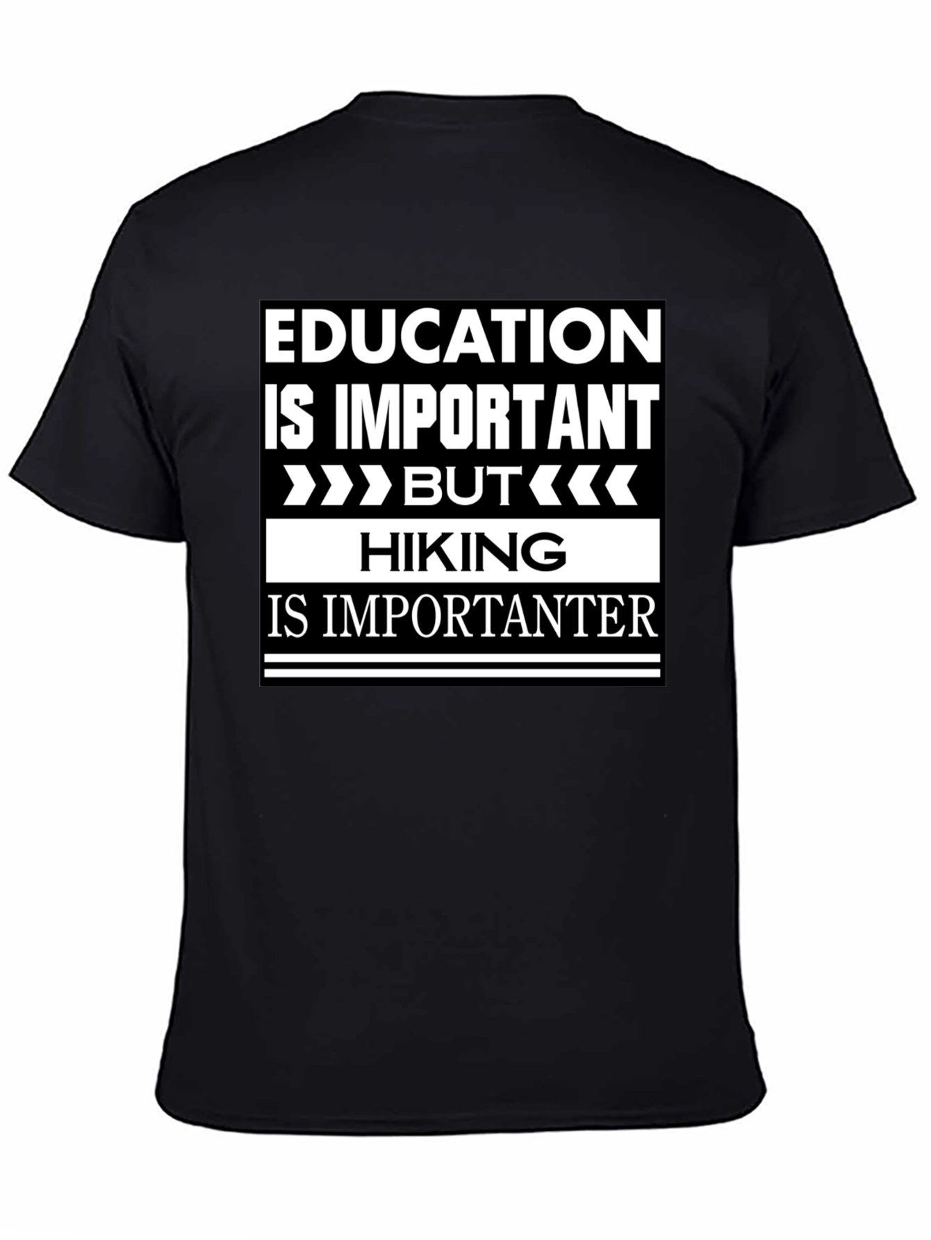 Black Funny Hiking T-Shirt - Education vs. Hiking Humor view 4