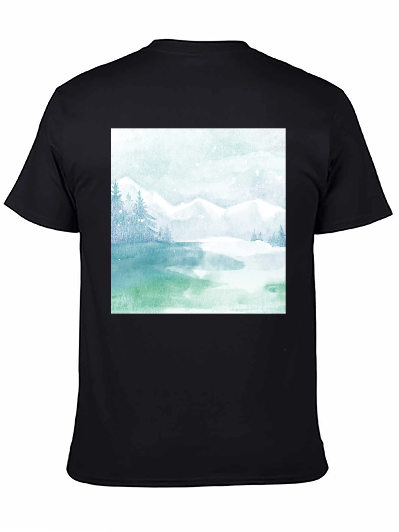 Black Watercolor Mountain Lake Graphic Tee view 4