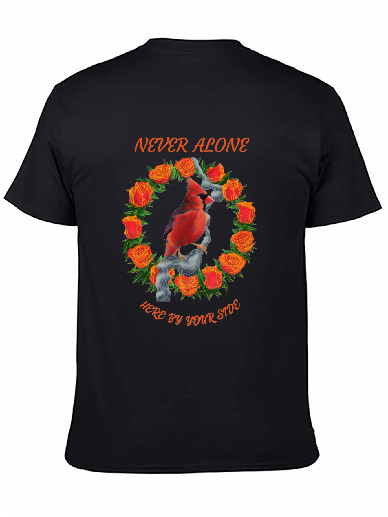 Black Cardinal Rose Wreath Graphic Tee - Never Alone view 4