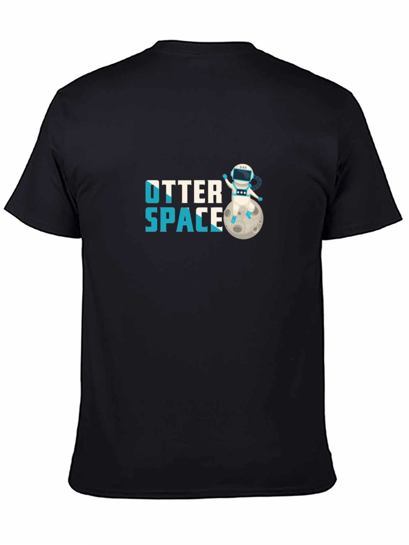 Black Otter Space T-Shirt - Astronaut Otter on Moon view 4