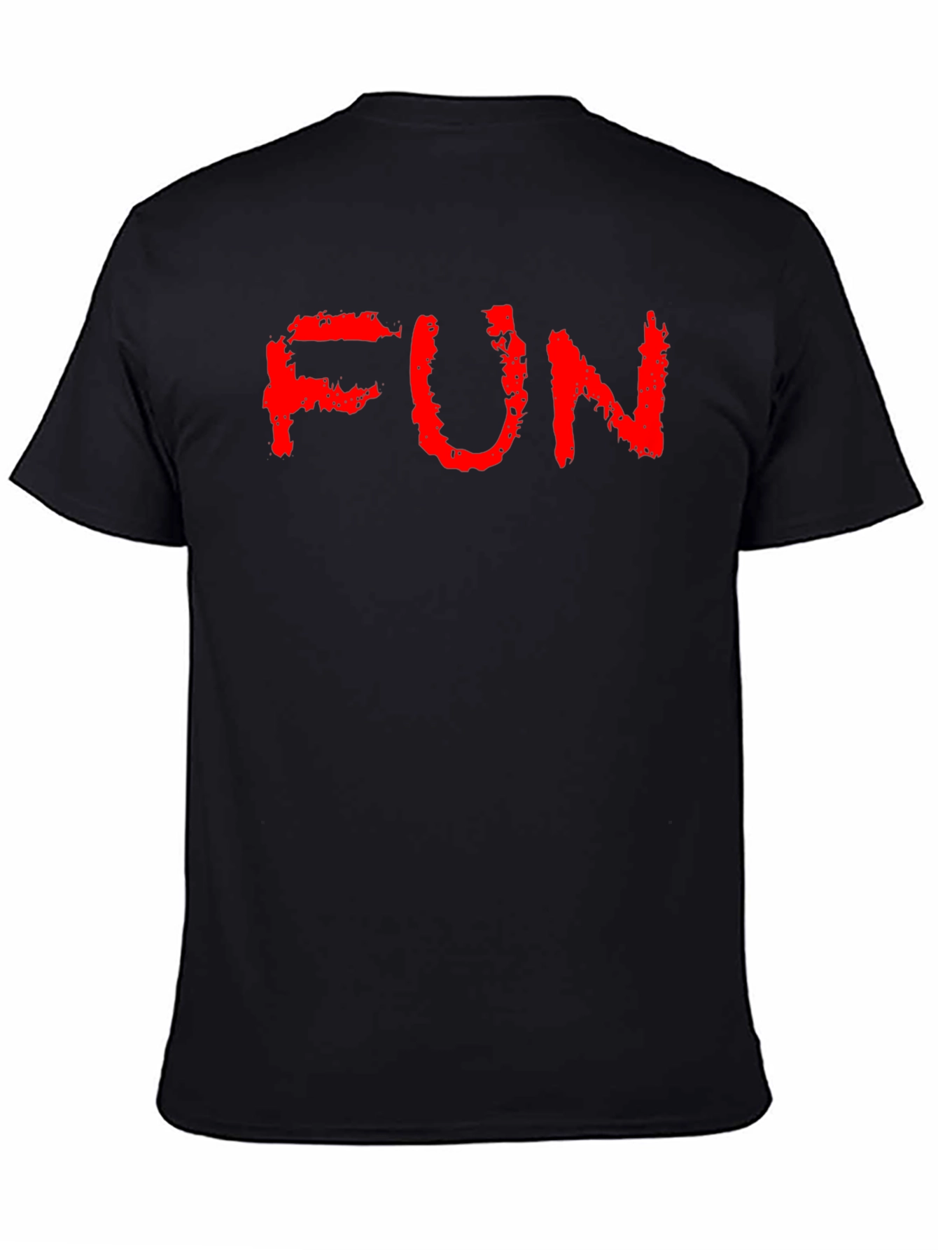 Black FUN Red Text Black Cotton T-Shirt view 4