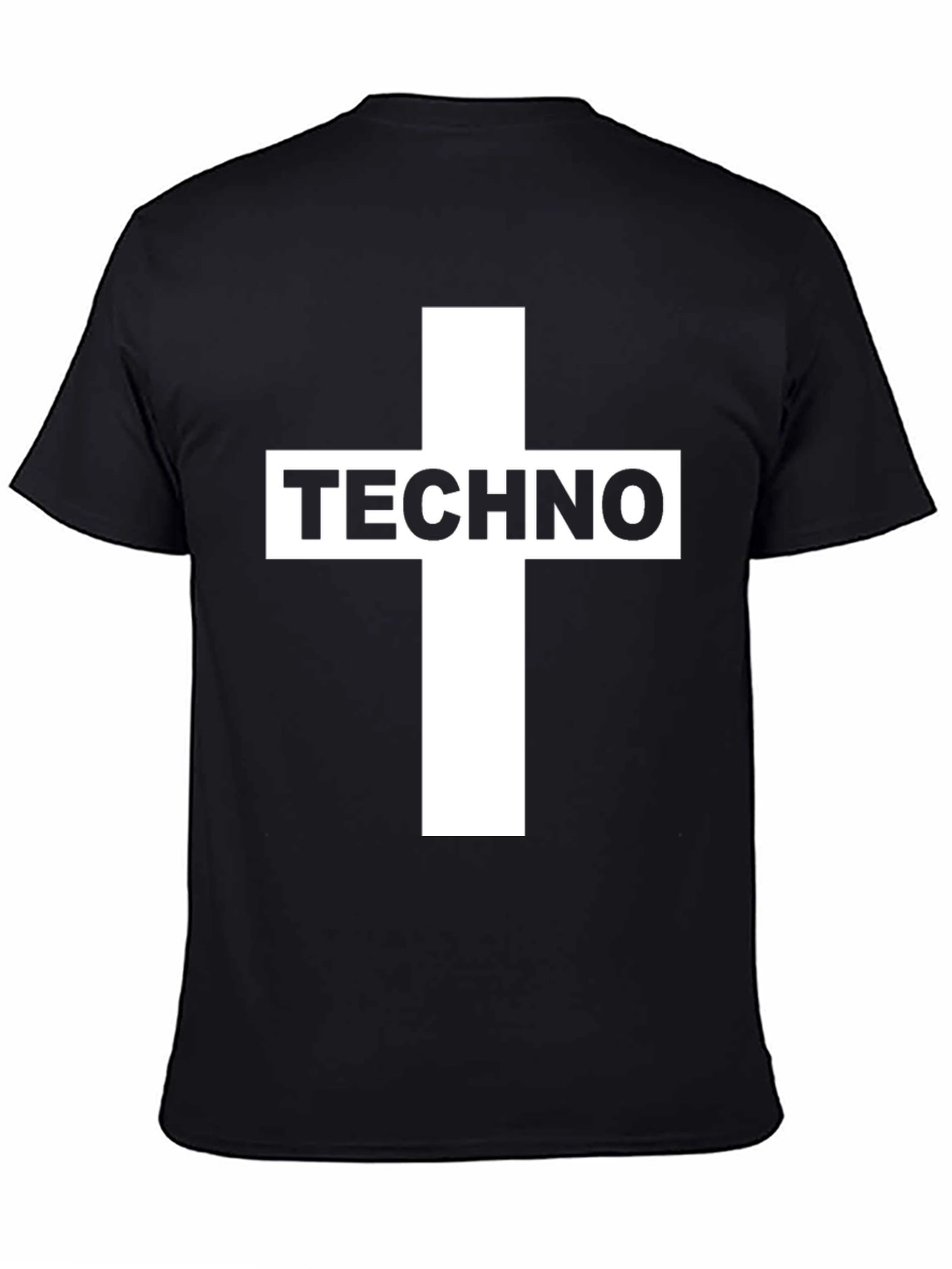 Black Techno Cross Graphic T-Shirt - Black Crew Neck Tee view 4