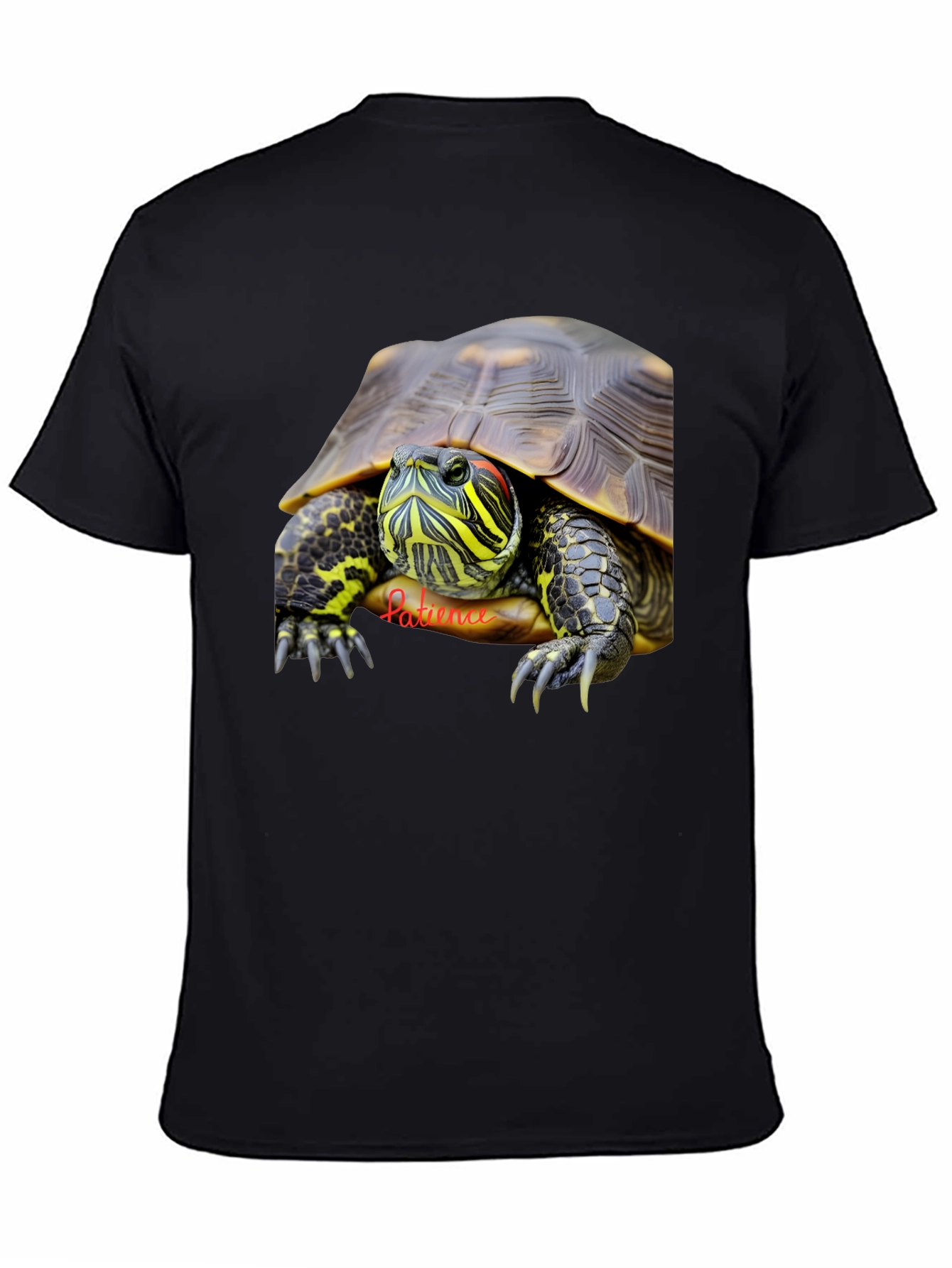 Black Turtle Graphic Tee - Patience Design - Black Cotton T-Shirt view 4
