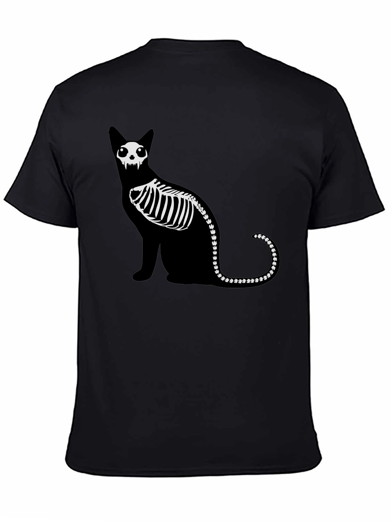 Black Skeleton Cat Graphic Tee - Black Cotton Shirt view 4
