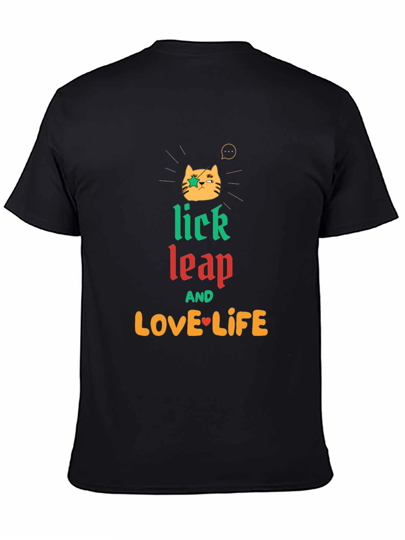 Black Lick Leap Love Life Cat Graphic Tee - Black view 4