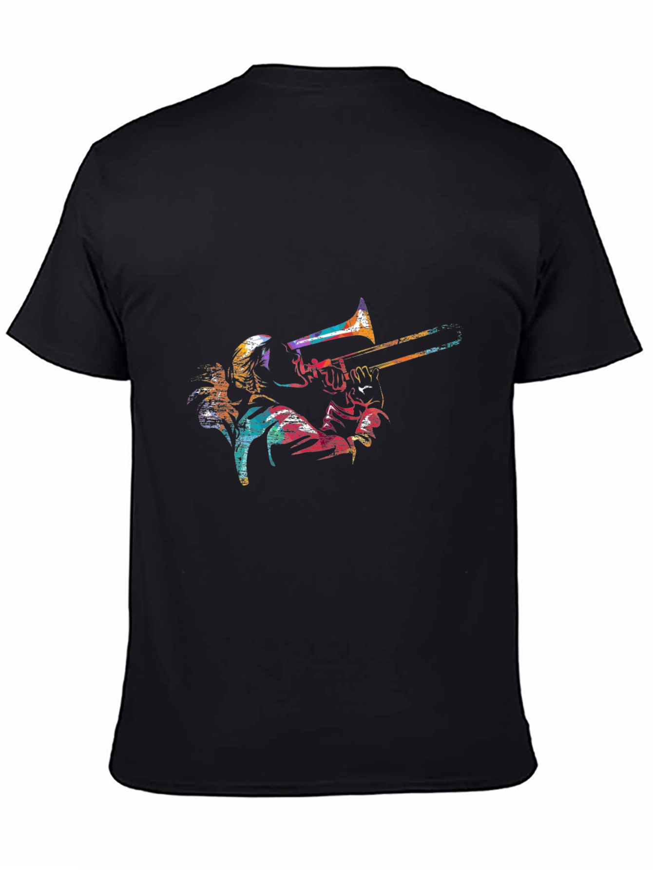 Black Colorful Trombone Player Graphic Black Tee view 4