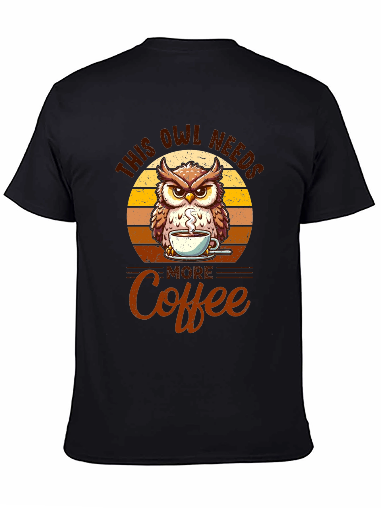 Black Owl Needs More Coffee Black T-Shirt view 4