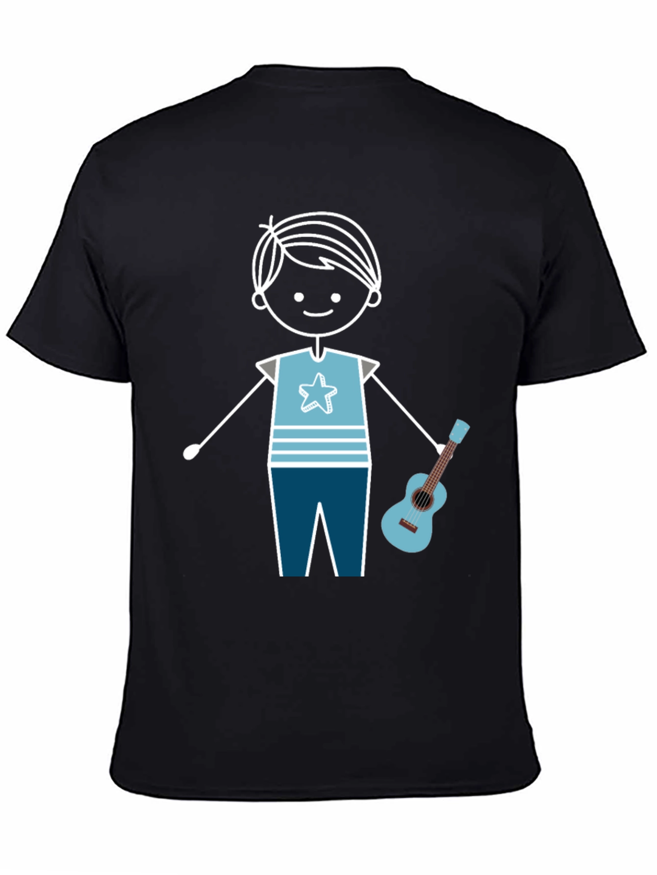 Black Cartoon Boy With Guitar Graphic T-Shirt view 4