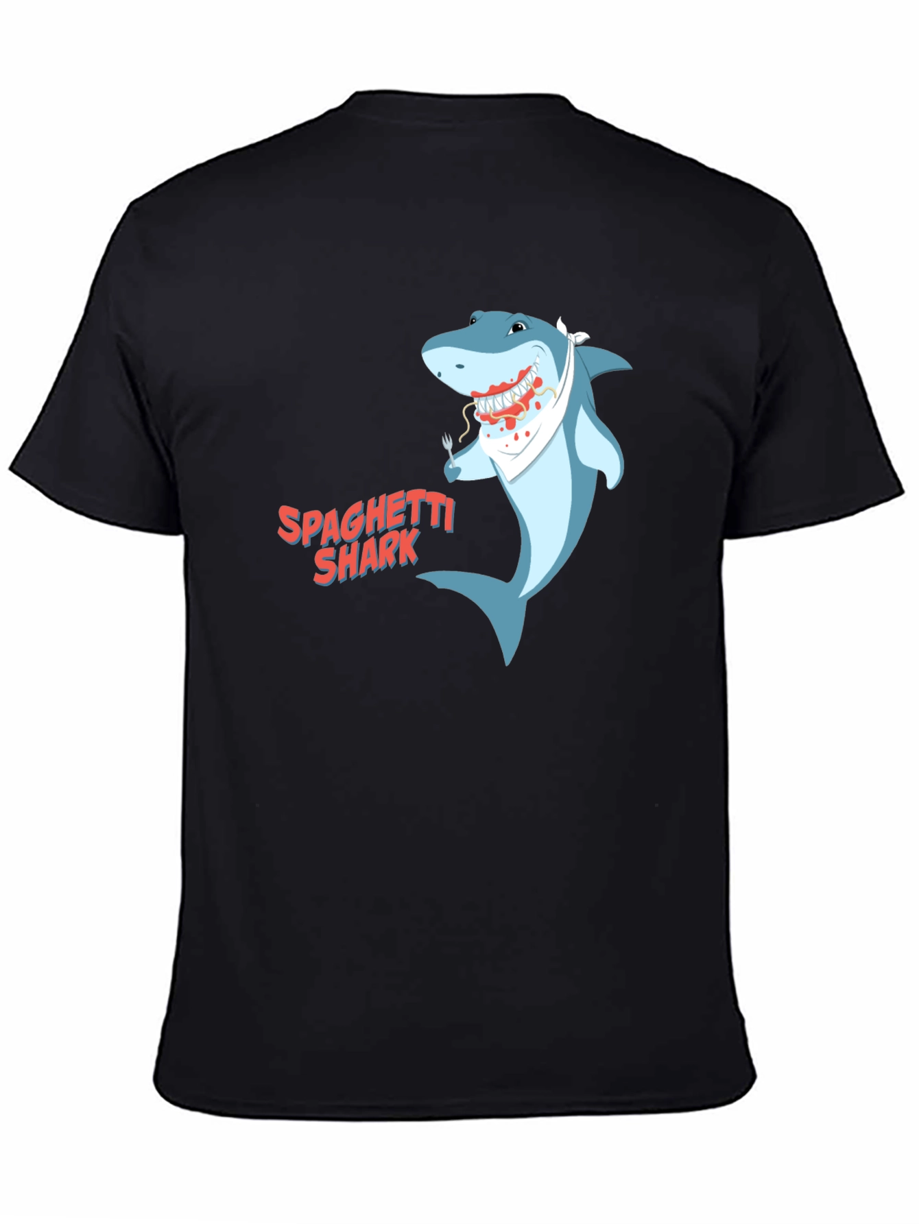 Black Spaghetti Shark Graphic Tee - Funny Cartoon Shirt view 4
