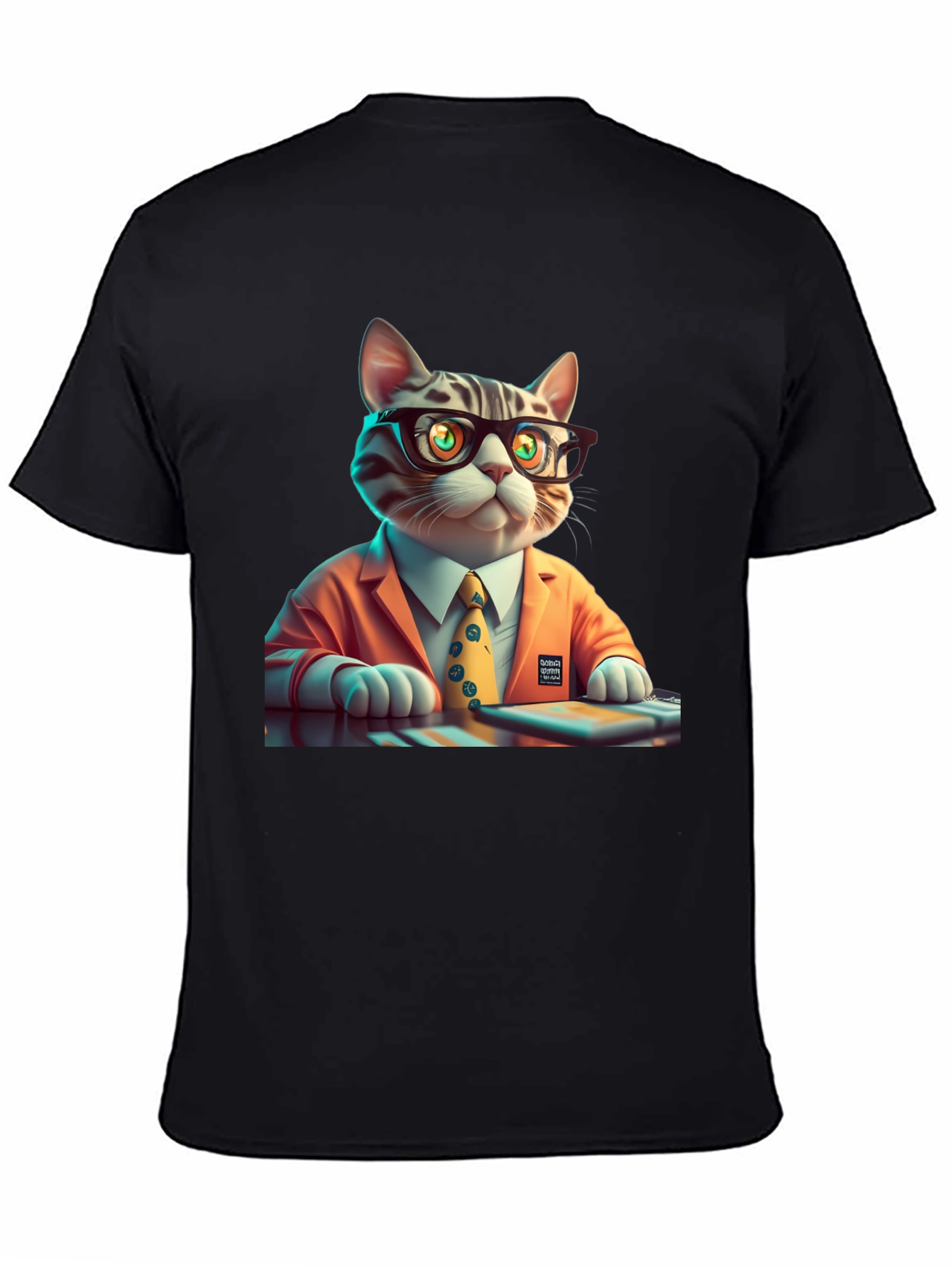 Black Cool Cat Businessman Graphic Tee view 4