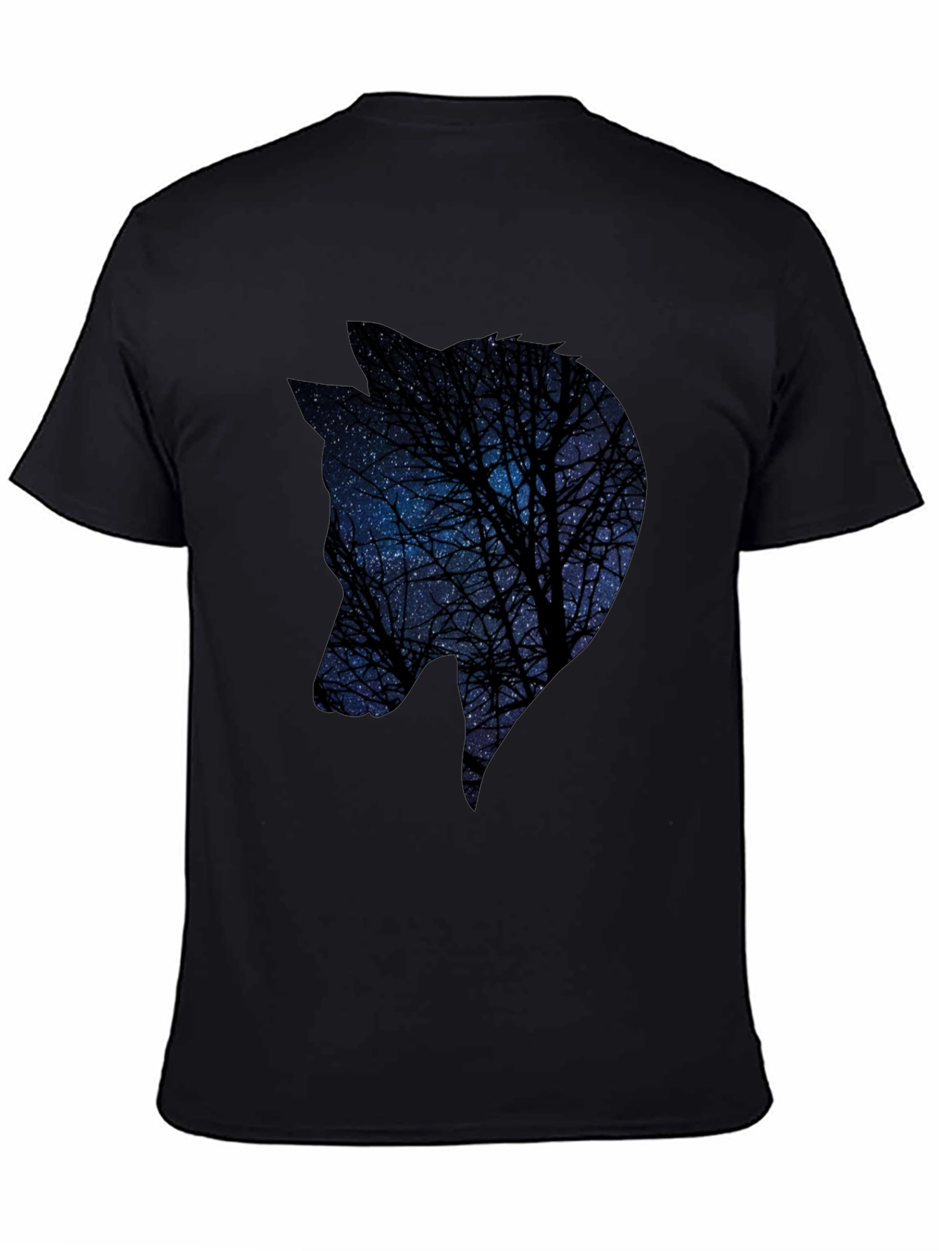 Black Night Sky Wolf Graphic Tee - Black Cotton Blend view 4