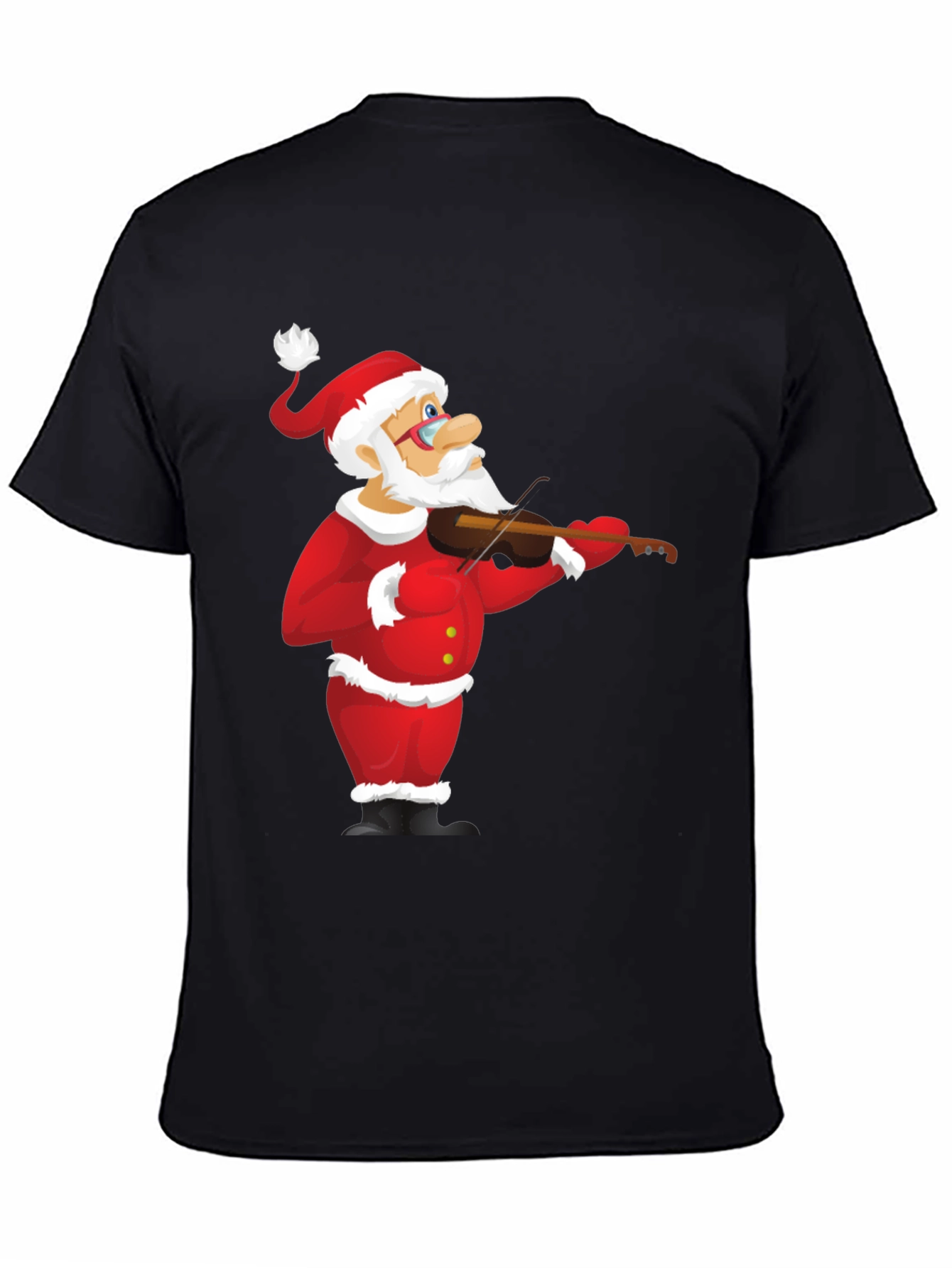 Black Santa Claus Violinist Black T-Shirt view 4