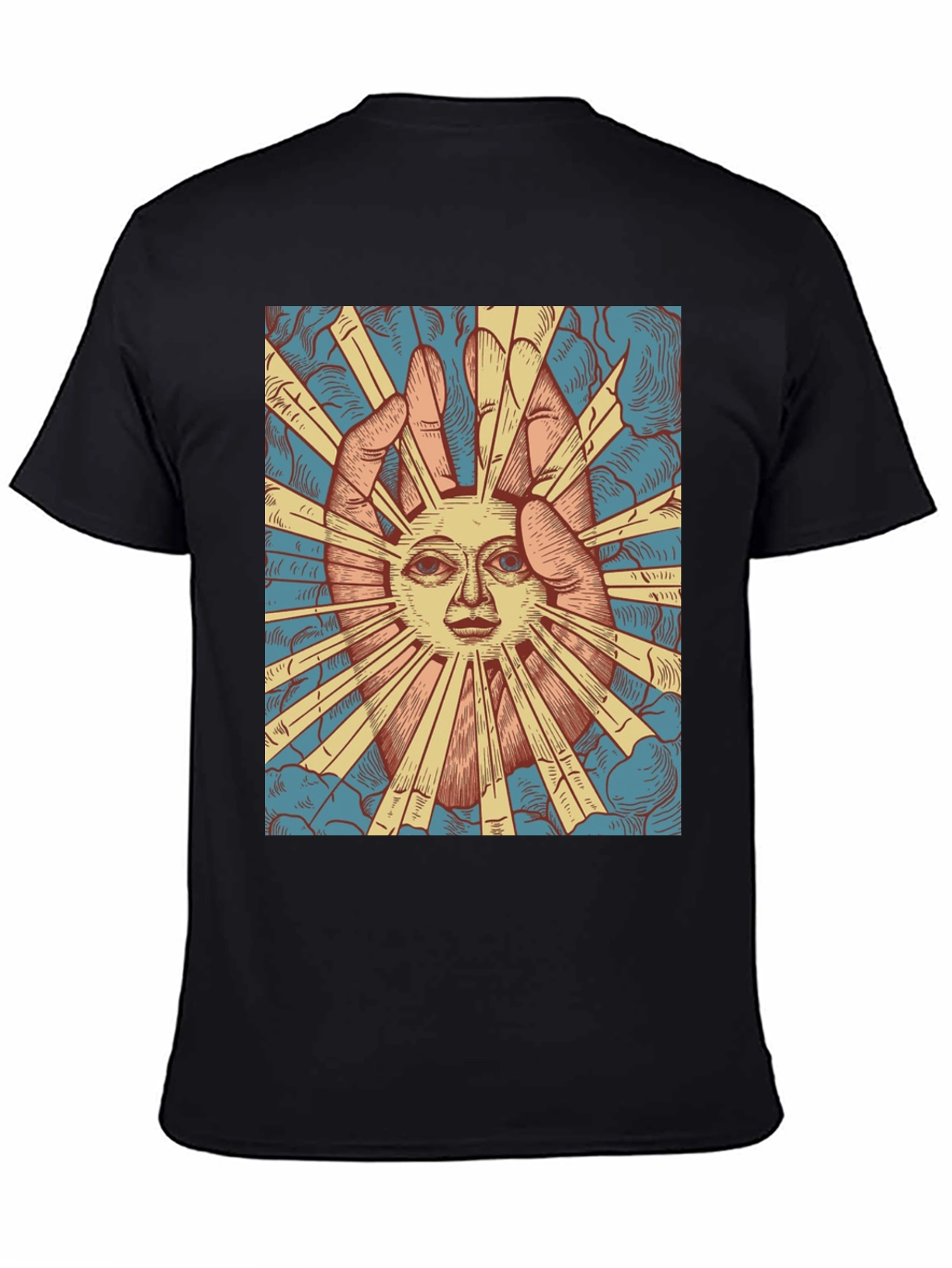 Black Mystic Sun Graphic Tee - Unique Hand Drawn Design view 4