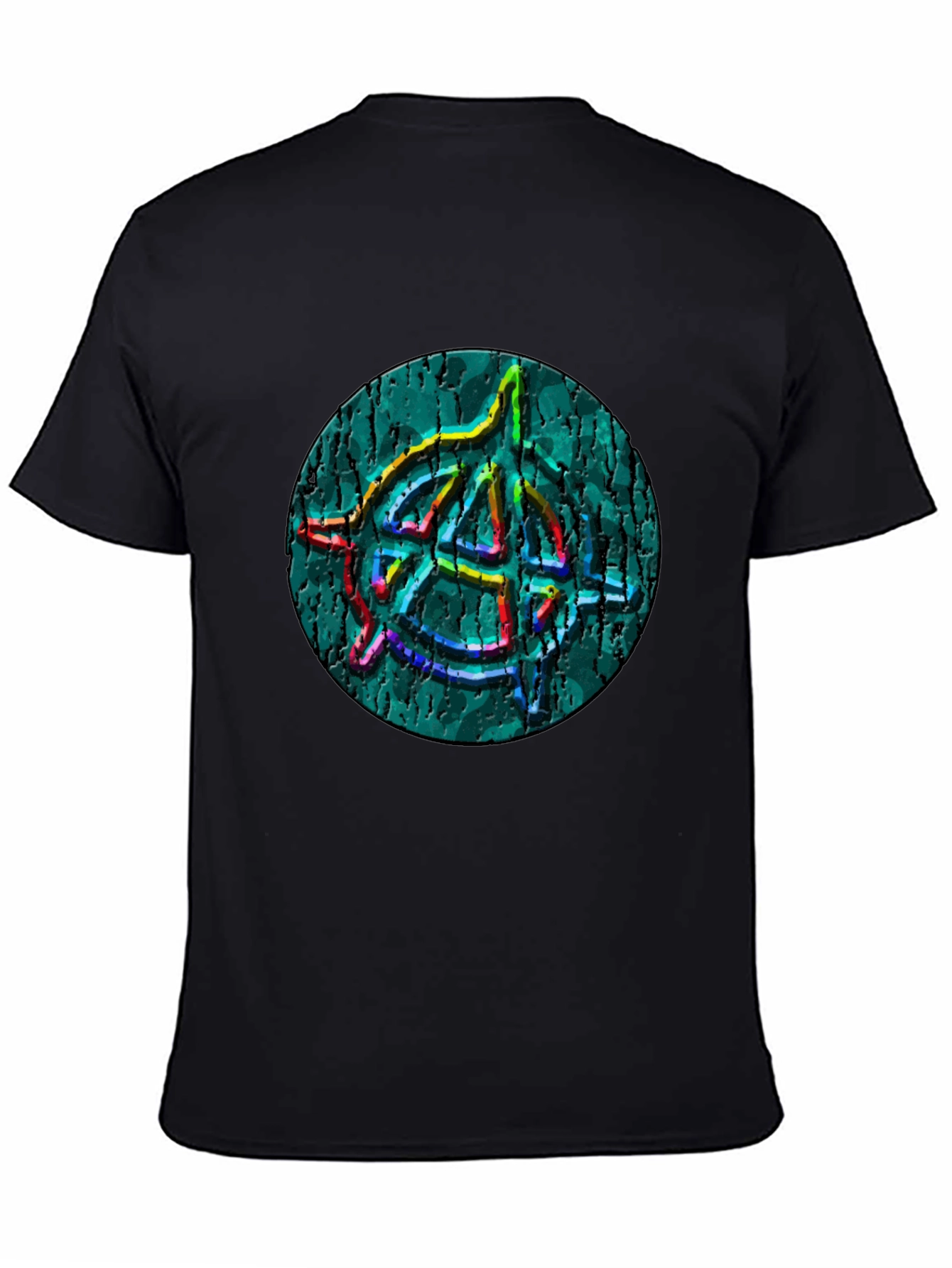 Black Anarchy Symbol T-Shirt - Cracked Style Graphic view 4