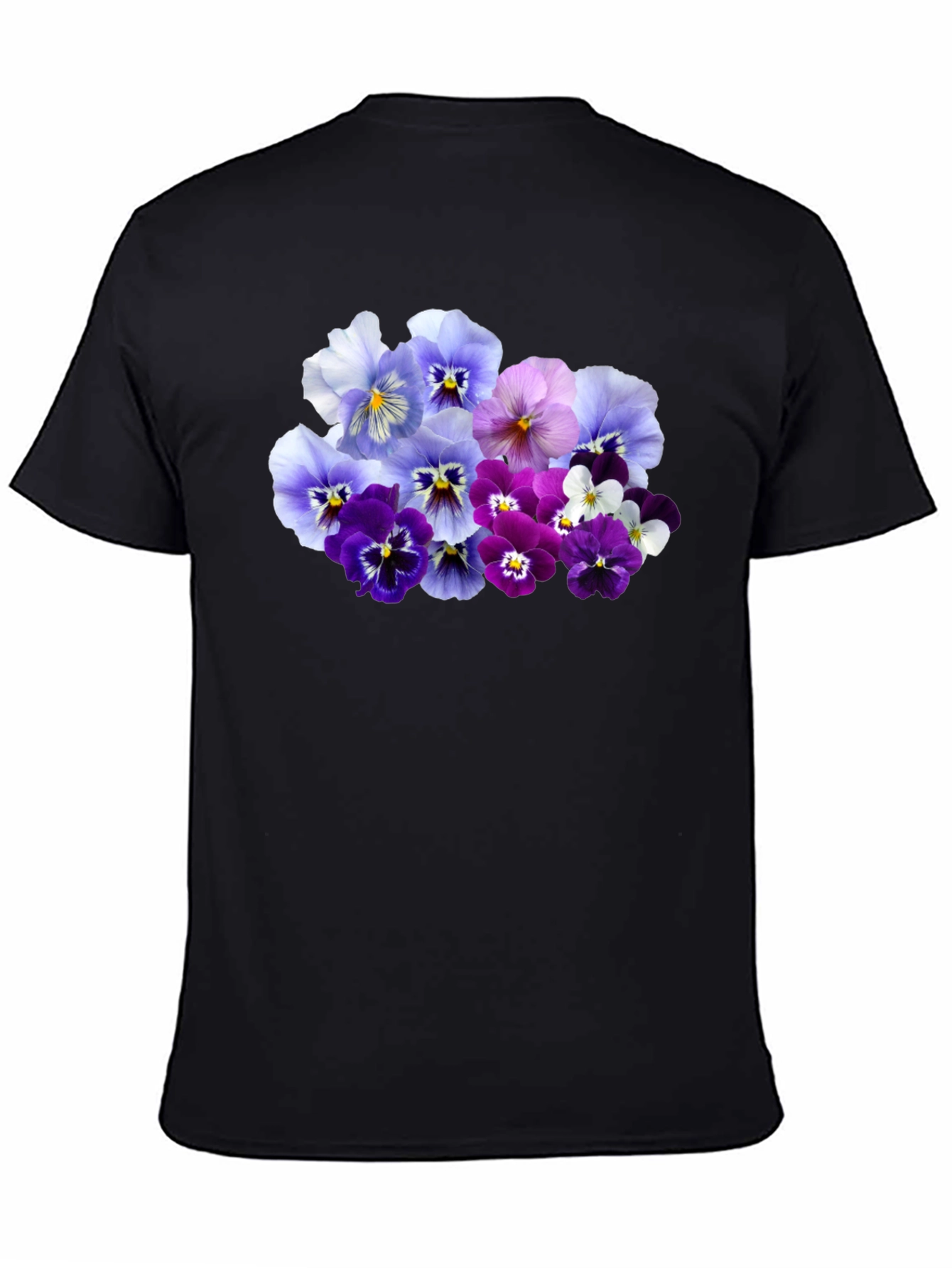 Black Floral Pansy Print Black T-Shirt view 4